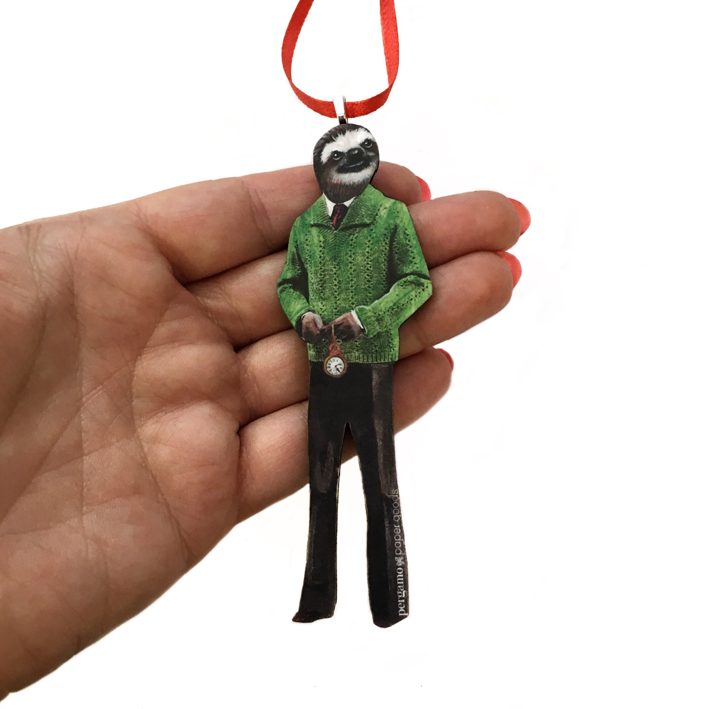 Sloth Ornament, Weird Holiday Ornaments, Sloth Gifts, Retro Stocking Stuffer, Animal Lover Christmas Decoration, Vintage Holidays - Thumbnail 2