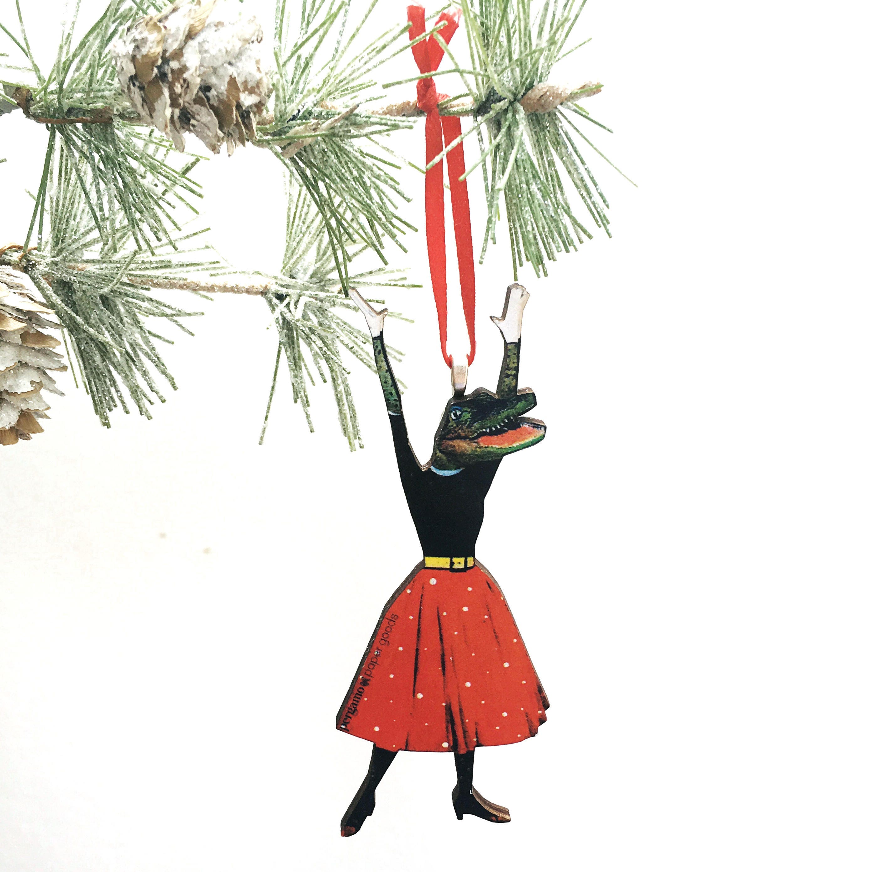 Alligator Holiday Ornament, Quality Florida Christmas, Surreal Vintage Christmas, Quirky Gators Ornaments, Tampa Miami Gainesville FL - Thumbnail 2