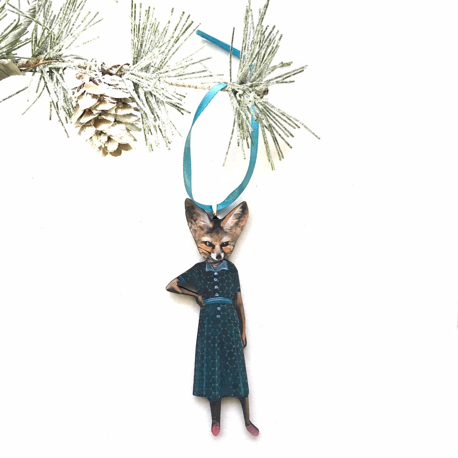 Retro Fox Gift, Sassy Holiday Ornament Christmas Decoration Gifts for Fox Lovers, Illustrated Vintage Animal Ornaments Decor, Laser Cut Wood - Thumbnail 3