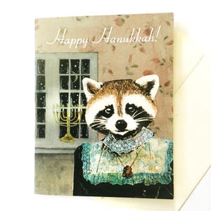 Animal Hanukkah Card or Card Set, Hanukkah Raccoon Cards, Unique Chanukah Menorah Funny Weird Jewish Holiday Stationery Set, Fancy Animals