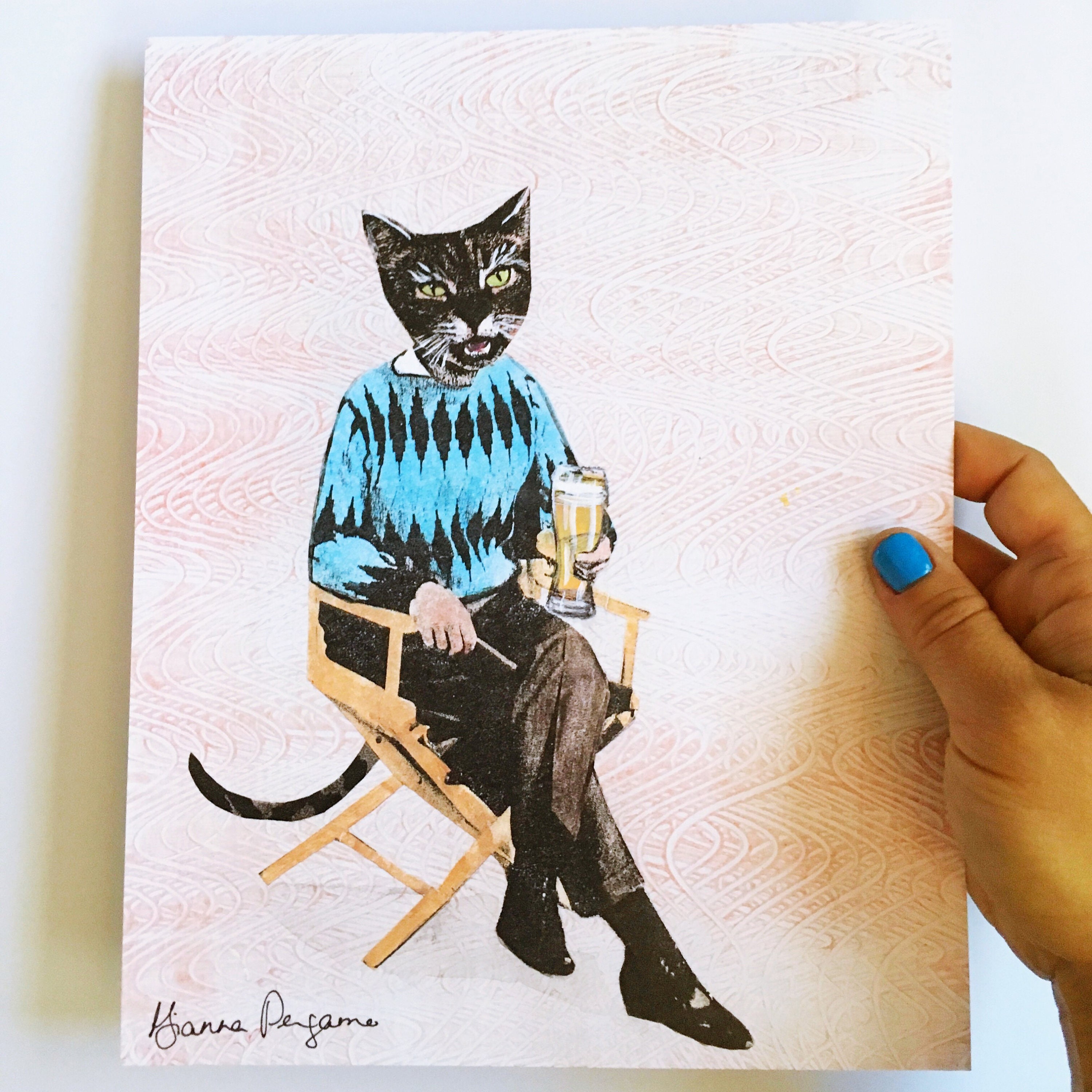 Beer Cat Art Print, 8x10 Cat Wall Art, Handmade Cat Decor, Cat Lover, Beer Lover, Beer Wall Art, Giclee Print, Vintage Mixed Media Collage - Thumbnail 2
