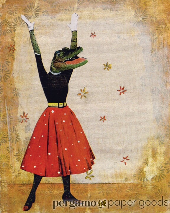 Alligator Art Print, 8x10 Retro Wall Decor, Feminist Girl Power Gifts Boss Lady Feminism, Surreal Vintage Florida Gators, Weird Art Kitsch - Thumbnail 3