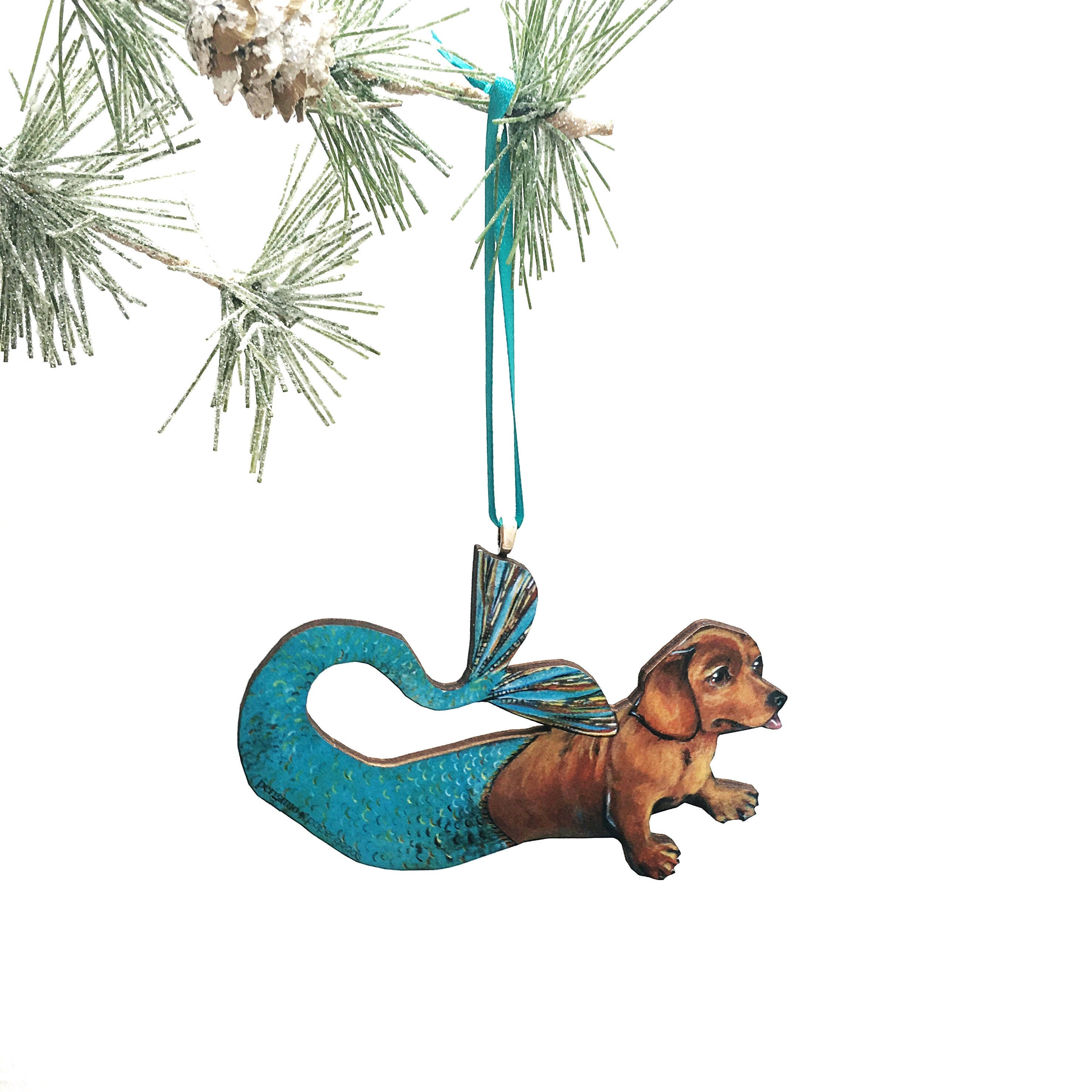 Dachshund Laser Ornament, Mermaid Dachshund Ornament, Dog Christmas Ornament, Gifts for Dog Lovers, Dachshund Mom, Dog Stocking Stuffer - Thumbnail 2