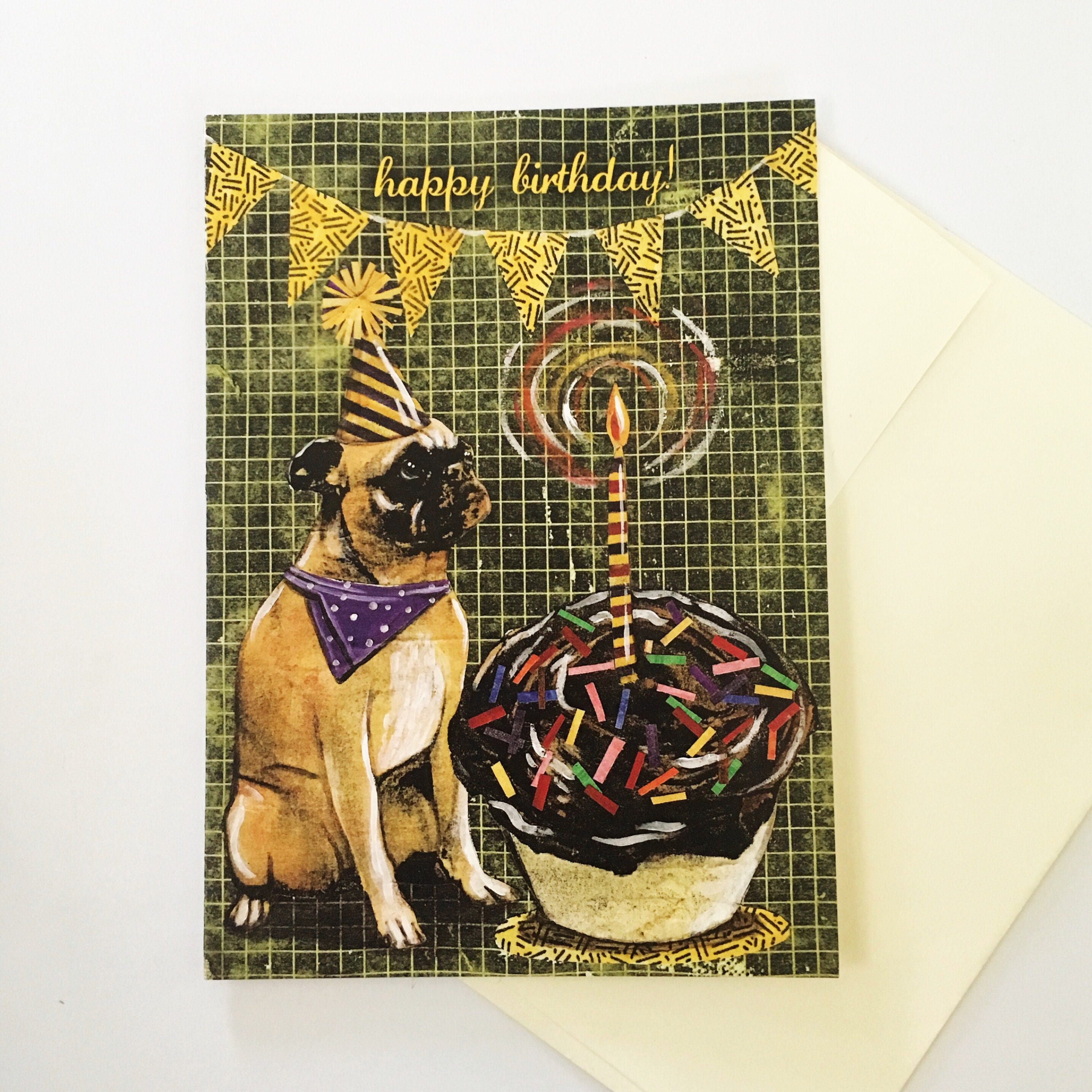 Birthday Pug Card, Cupcake Puggle Happy Birthday!, Retro Collage Dog Rescue, Unique Illustrated Cards Weird Animal Birthday Cake, Funny Bday - Thumbnail 3