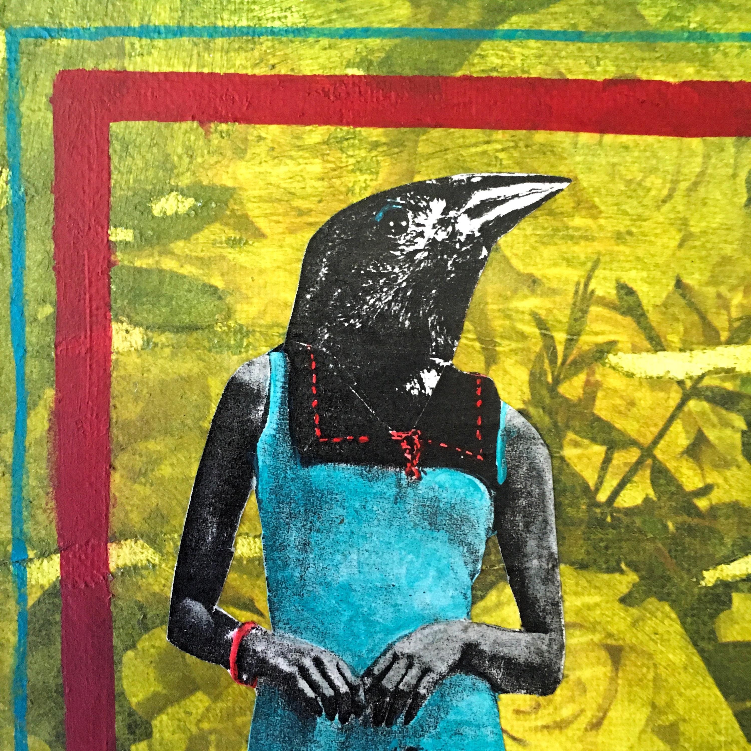 Retro Crow Art, Vintage Animal Mixed Media Painting, Strange and Unusual Collage, Kitschy Cute Inspired Decor, Kitsch Blackbird Raven Goth - Thumbnail 3