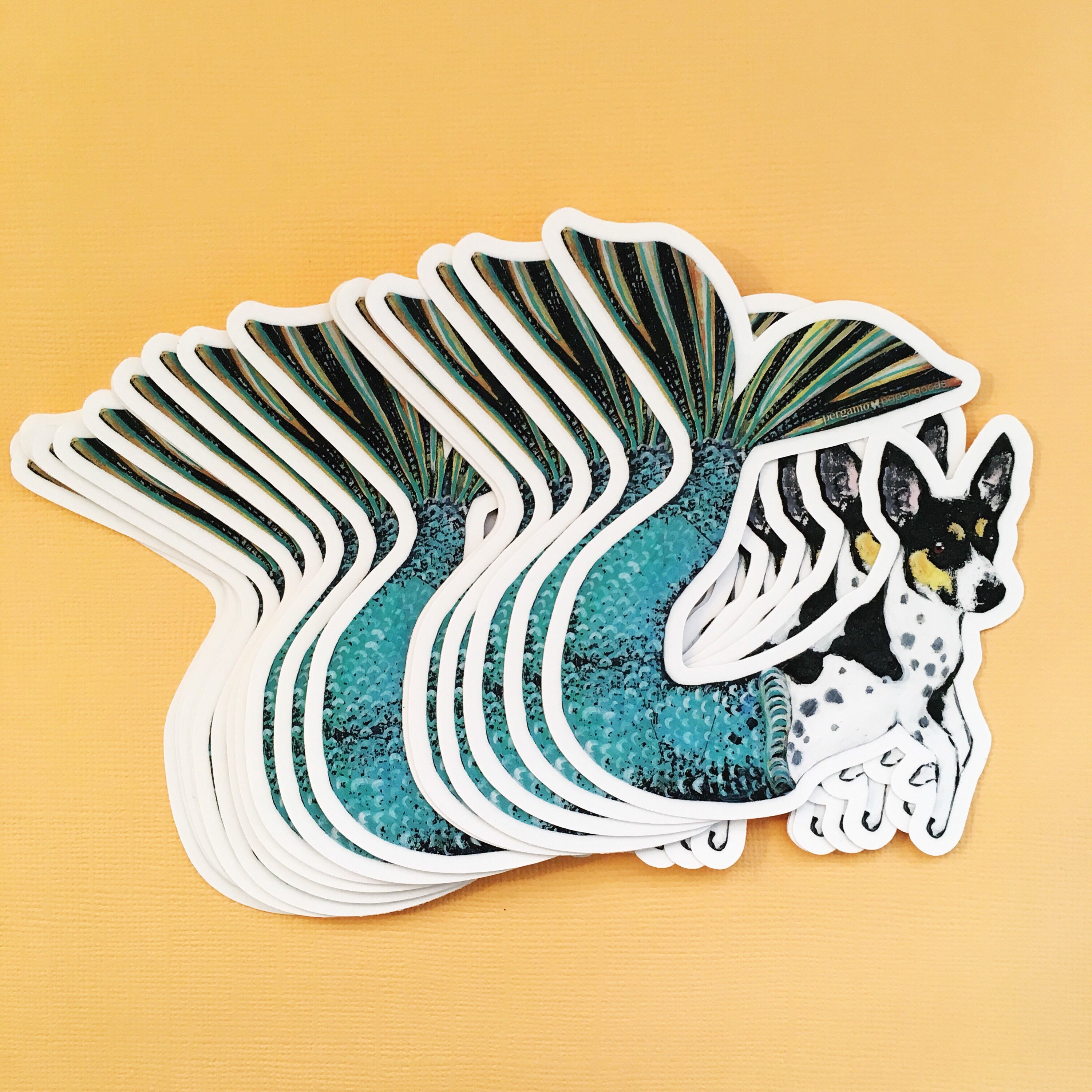 Mermaid Dog Sticker, Vinyl Rat Terrier Stickers, Laptop Decal, Mermaid Decals, Weird Art Jack Russell, Durable Outdoor VSCO Hydroflask Flask - Thumbnail 5