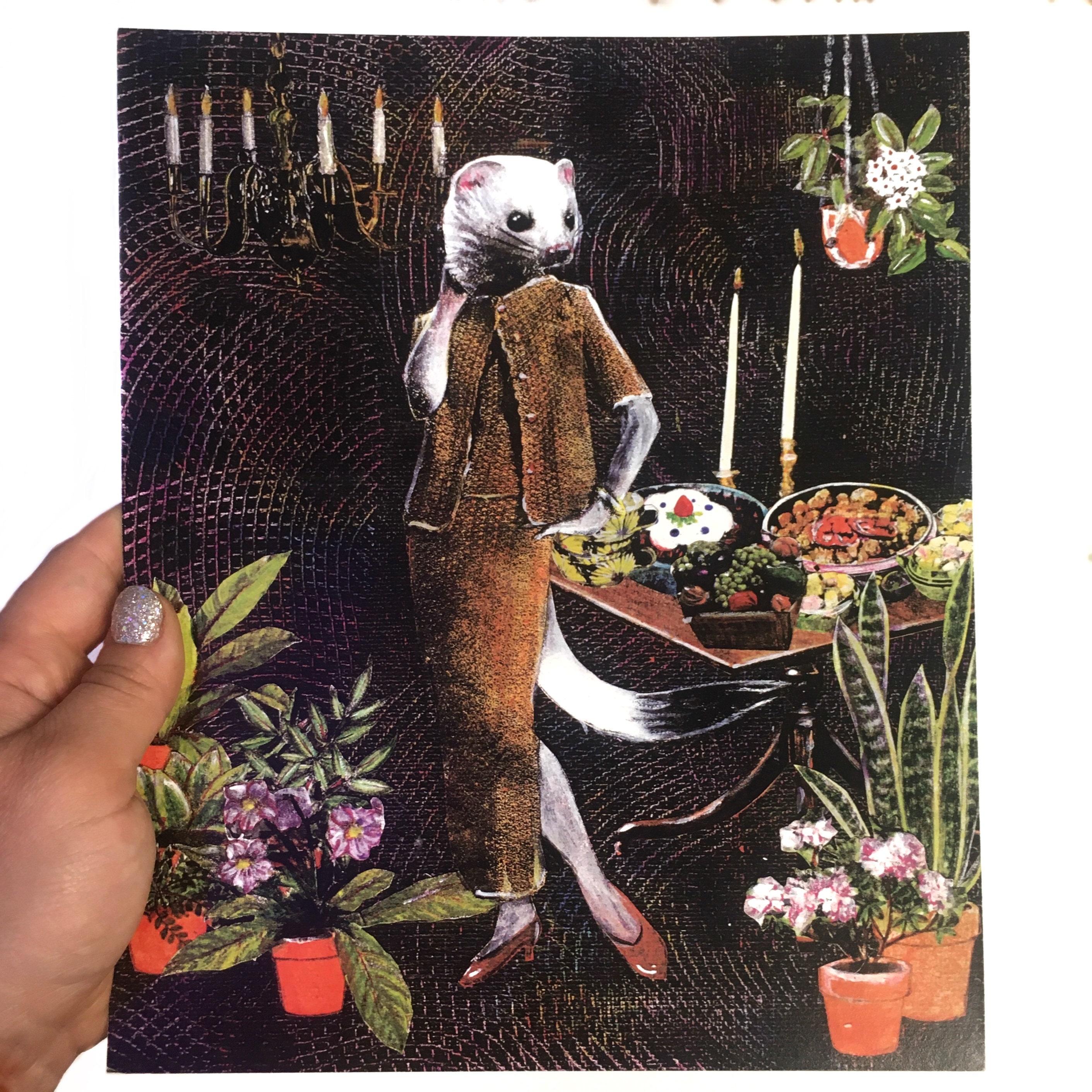Vintage Animal Art Print, Retro Fashion, Maximalist Home Decor Gift, Weird Art, Unusual Decor Gifts, Collage House Plant Lovers, Rodent Ill - Thumbnail 3