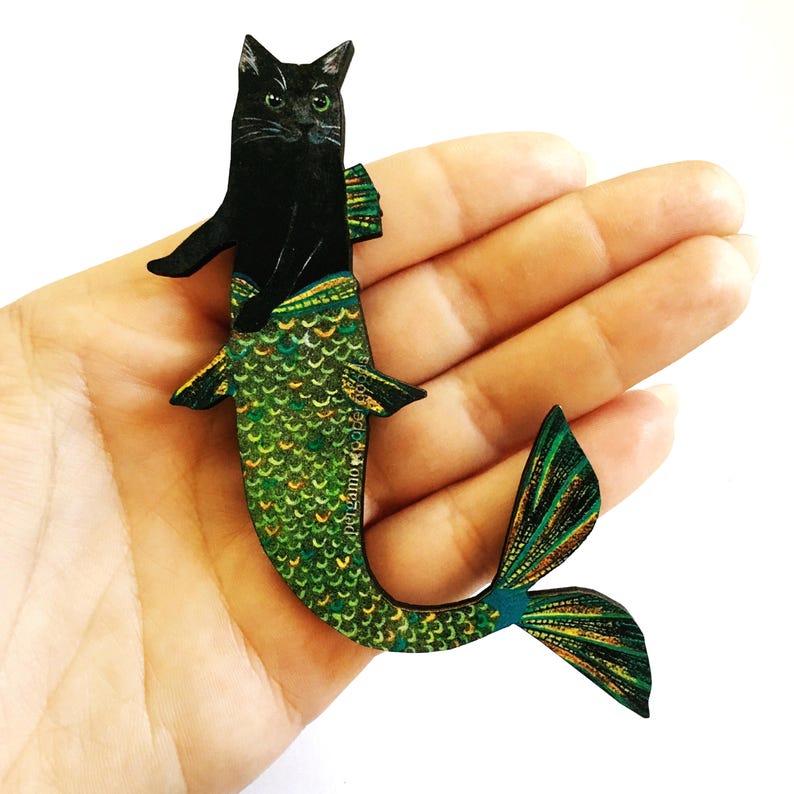 Black Cat Magnet, Cat Mermaid Animal Refrigerator Magnets Fridge Witchy ...