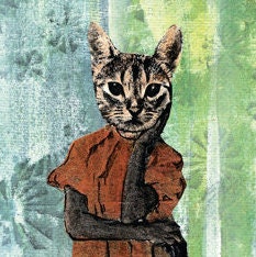 Retro Cat Art Print, 8x10 Cat Wall Art, Kitty Decor for Animal Lovers, Cat Lover, Bathroom Decor, Weird Vintage Mixed Media Collage Funny - Thumbnail 5