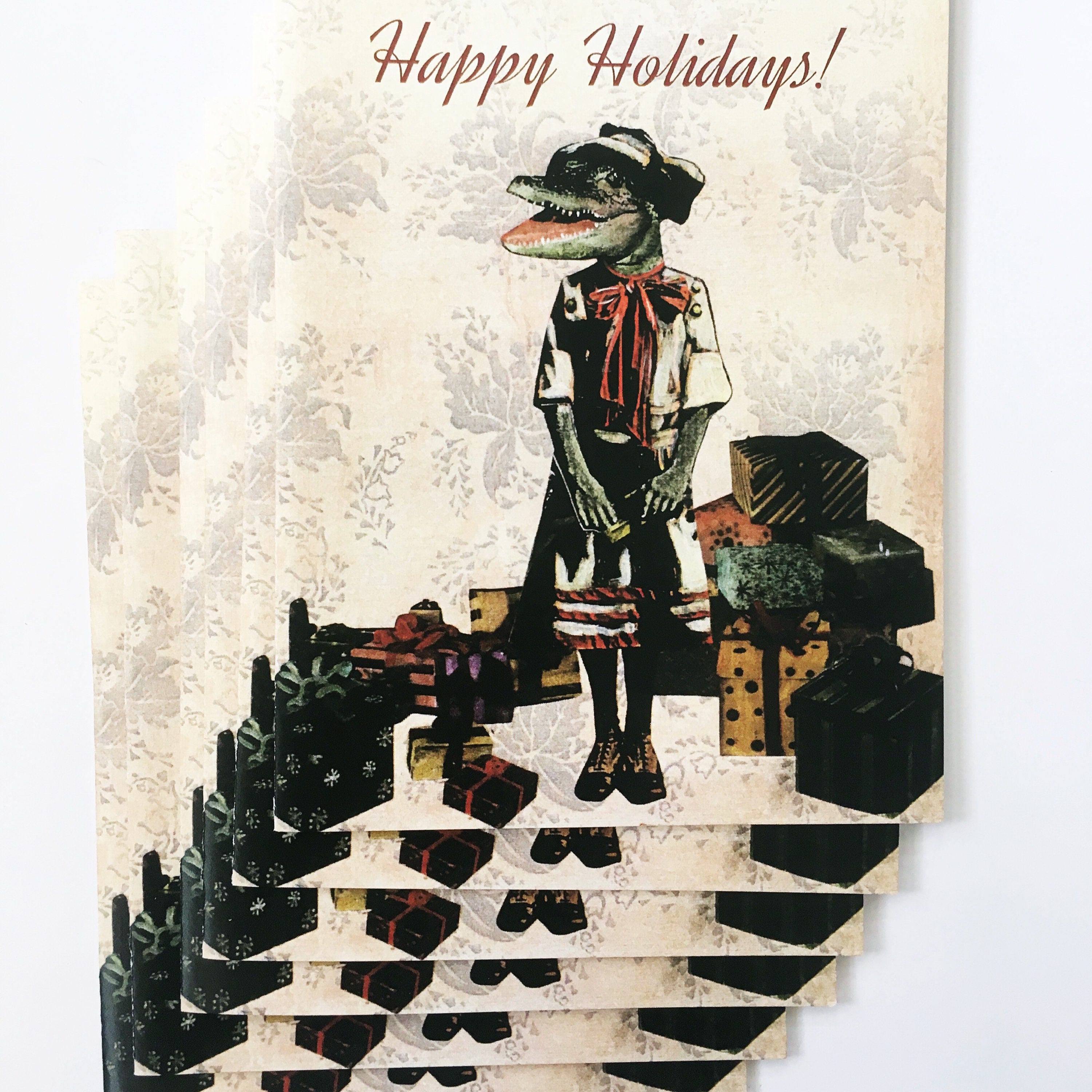 Alligator Holiday Card or Holiday Card Set, Vintage Christmas Holiday Party, Florida Christmas Card, Weird Holiday Stationery Set, Crocodile - Thumbnail 6