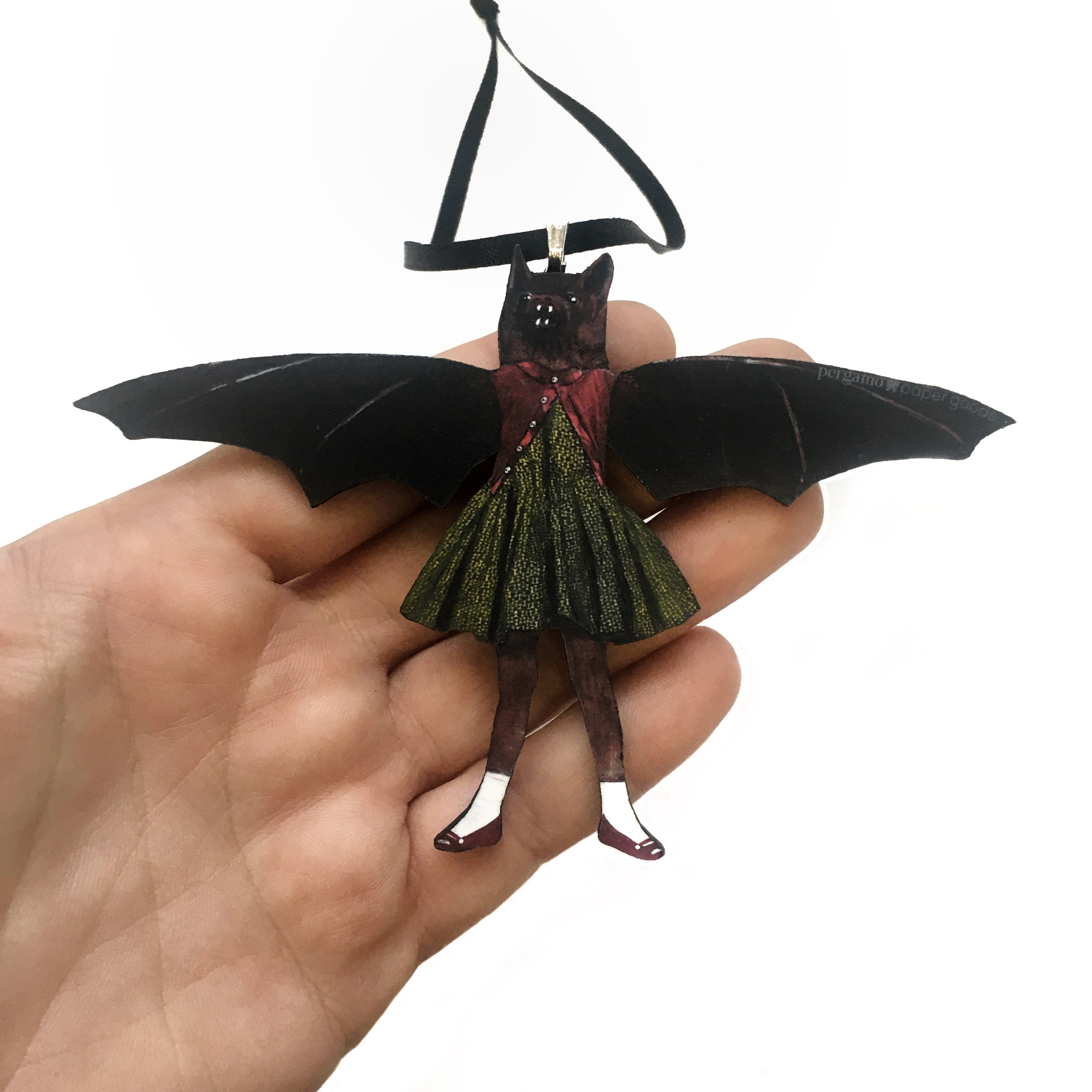 Bat Ornament, Weird Art Animal, Laser Cut Wood, Original Ornaments, Retro Vintage Christmas, Quirky Unusual Goth Gift Funny Gifts, Halloween - Thumbnail 3