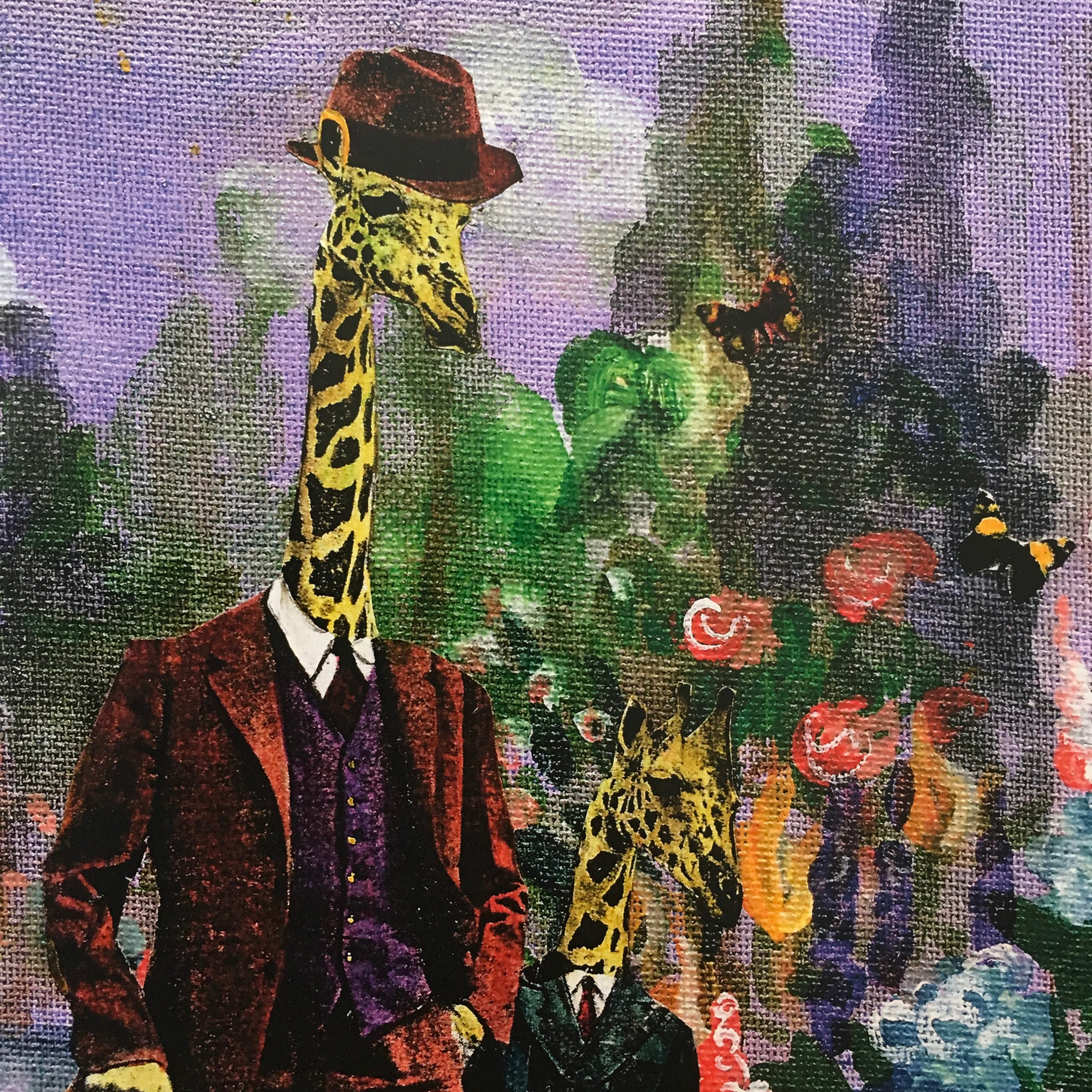 Giraffe Art Print, 8x10 Retro Giraffe Wall Art, Father and Son Gifts, Dapper Animal Painting, Fancy Animal Prints, Funny Weird Art Vintage - Thumbnail 2