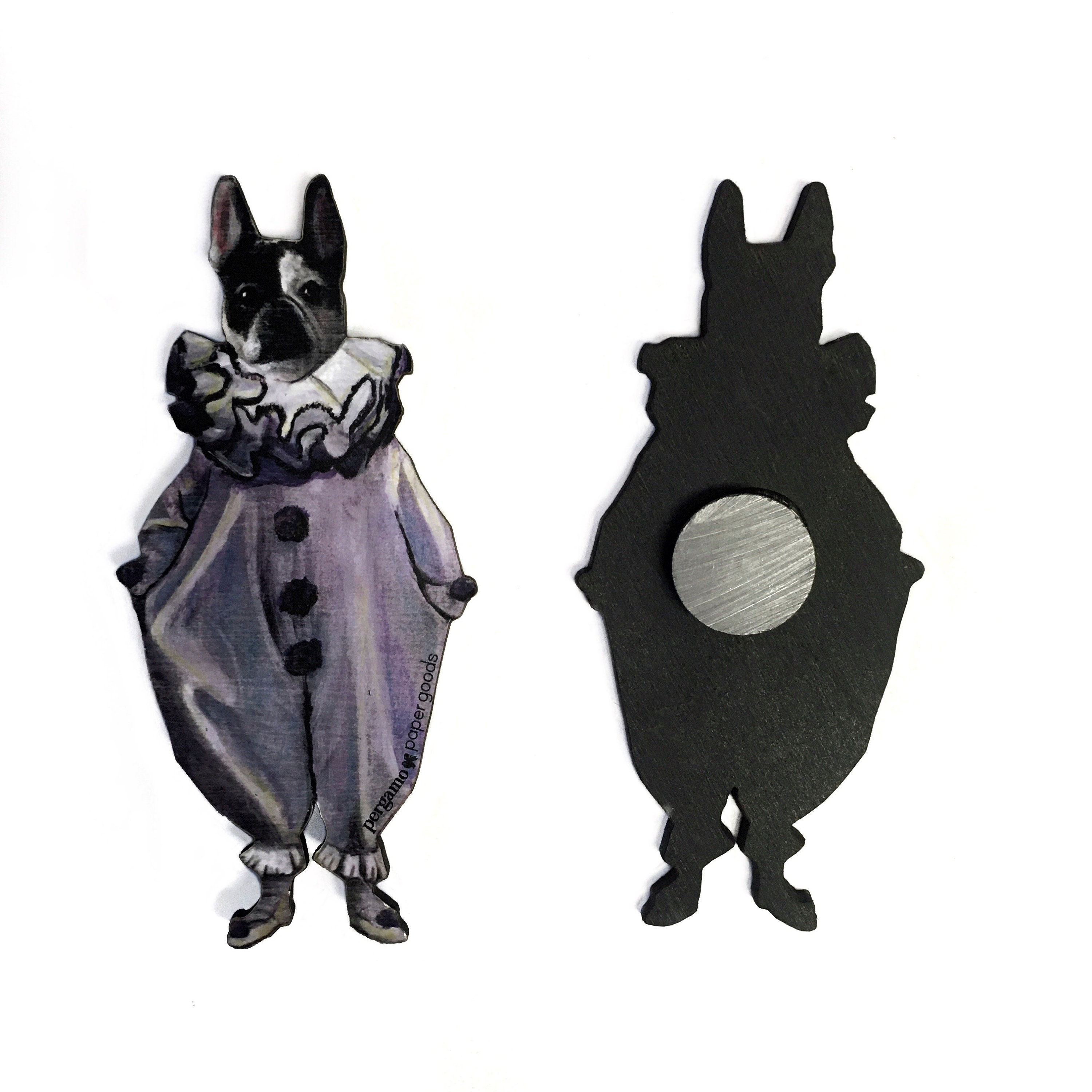 French Bulldog Magnet, Weird Art, Funny Frenchie Rescue Gifts, Refrigerator Magnets Fridge, Clown Dog, Pierrot Vintage Kitchen Gift - Thumbnail 2