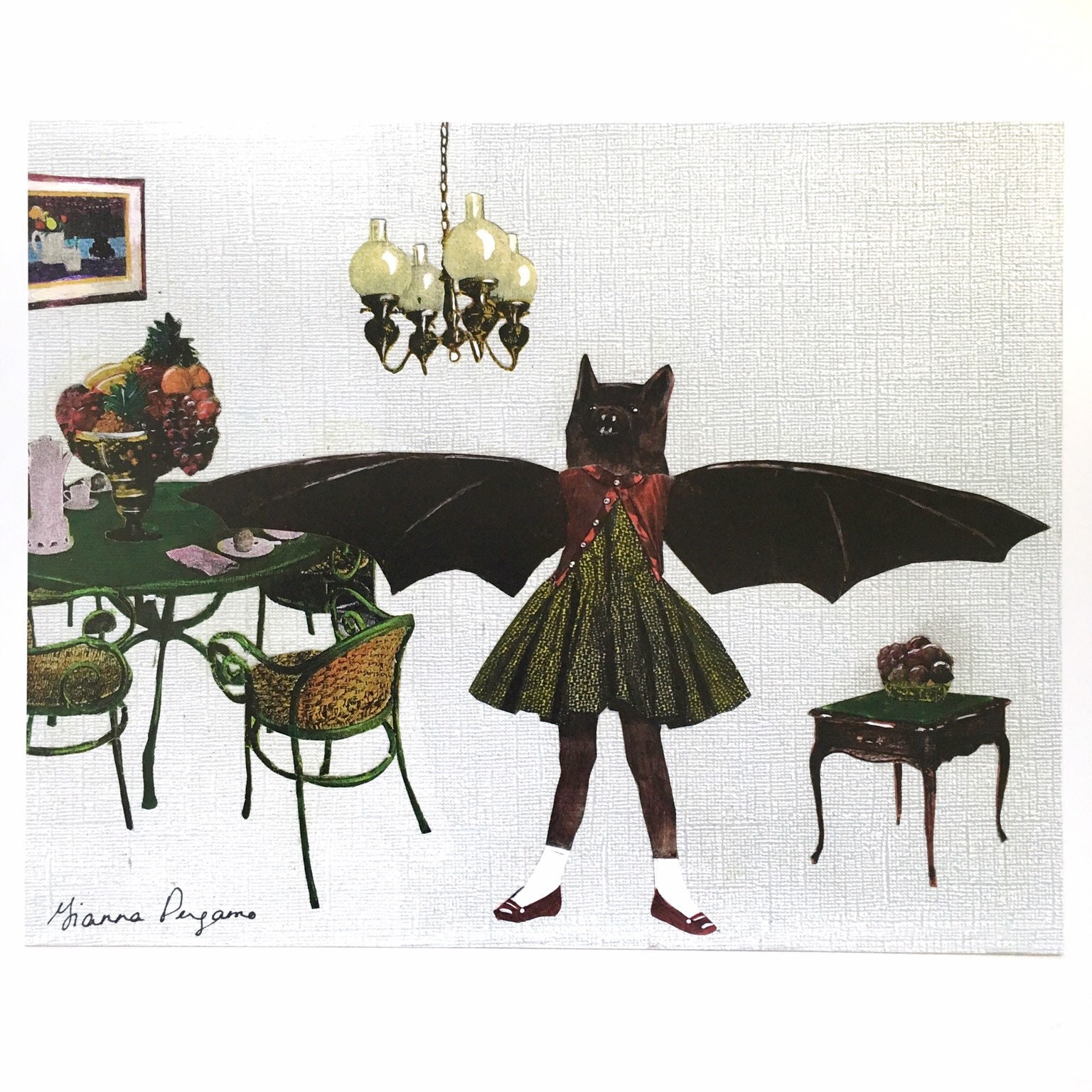 Bat Art Print, Halloween Art, Retro Housewarming Gift, Weird Art, Vintage Halloween Decor Gifts, Collage for Animal Lovers Goblincore Poster - Thumbnail 2