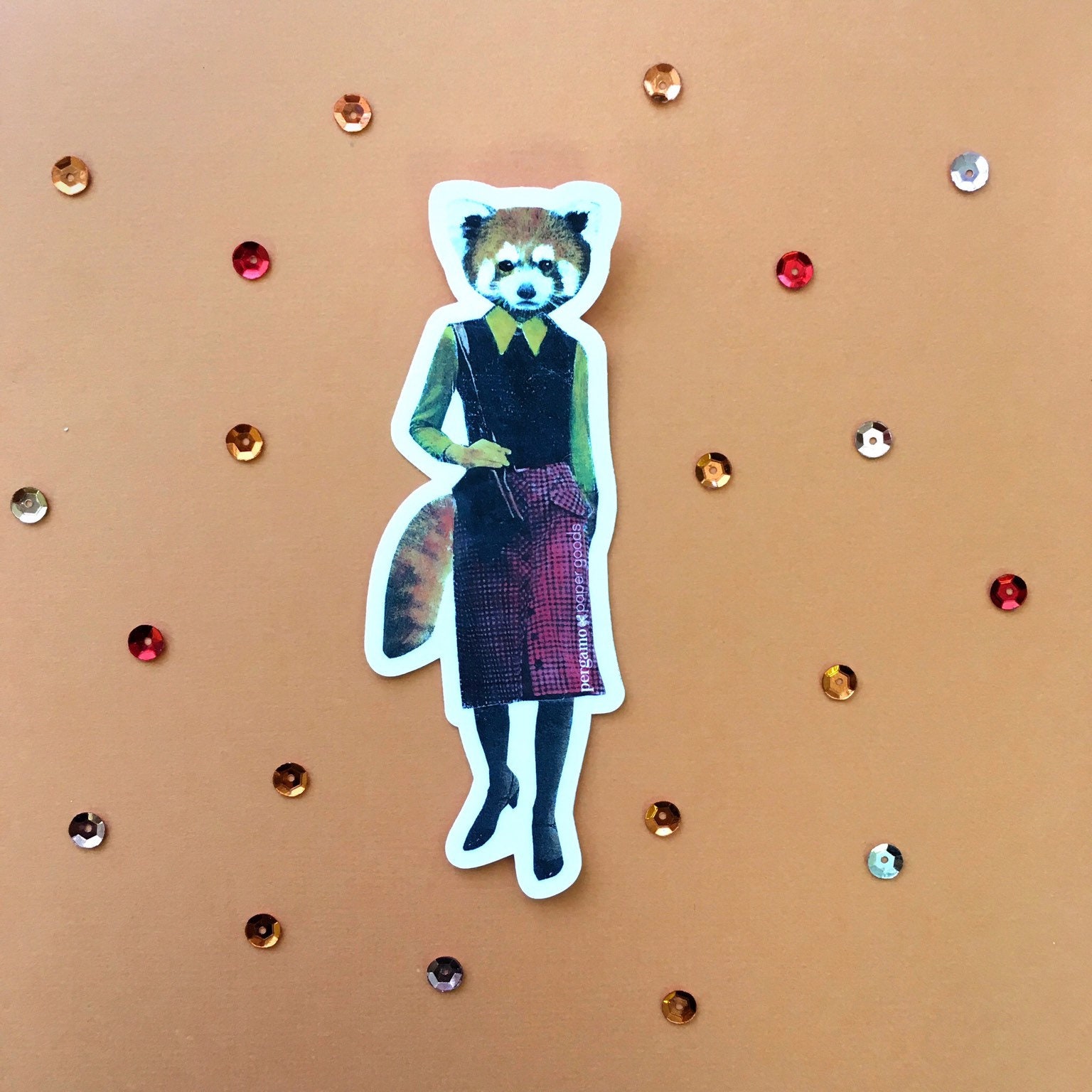 Red Panda Sticker, Vinyl Laptop Stickers, Animal Lover Gift, Outdoor Waterproof Decal, Vintage Gift for Teacher, Retro Lover Sticker Bomb - Thumbnail 2