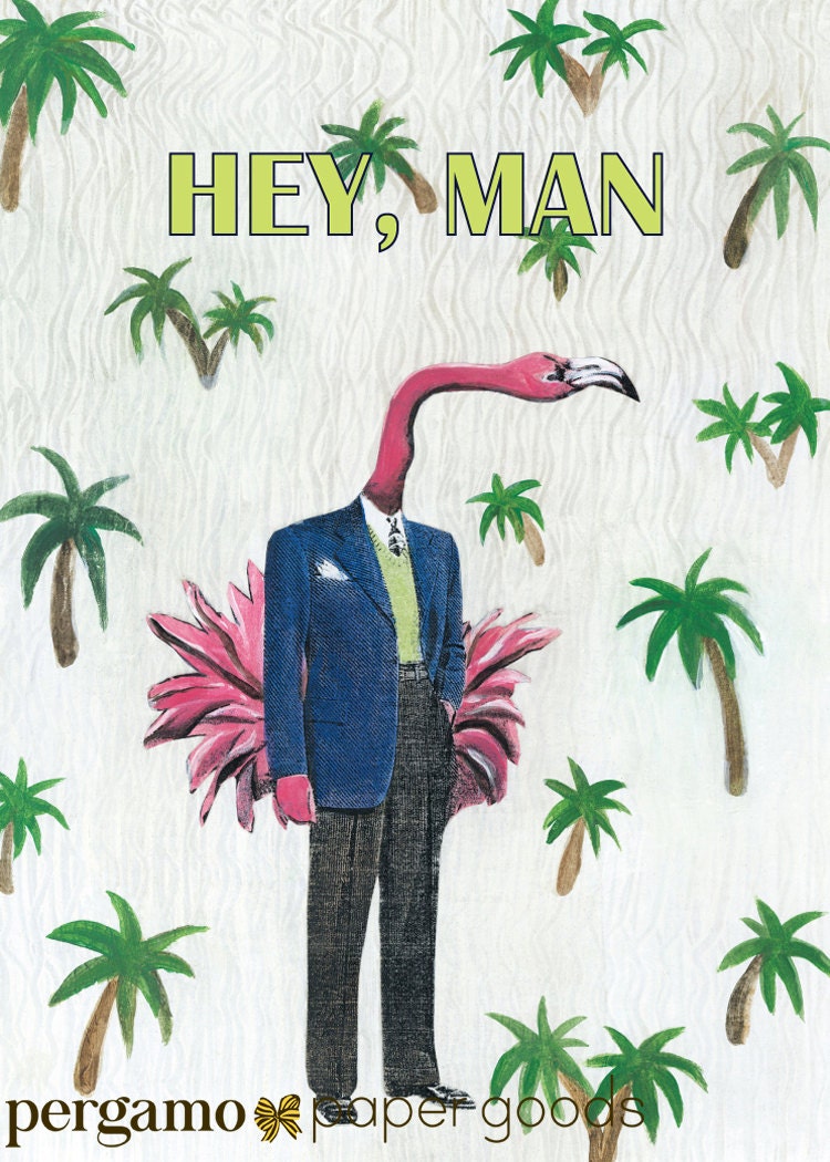 Retro Flamingo Card | Hey Man | Blank Cards for Men | Dad Card | Husband Card  | Unique Florida Stationery | Flamingos and Palm Trees