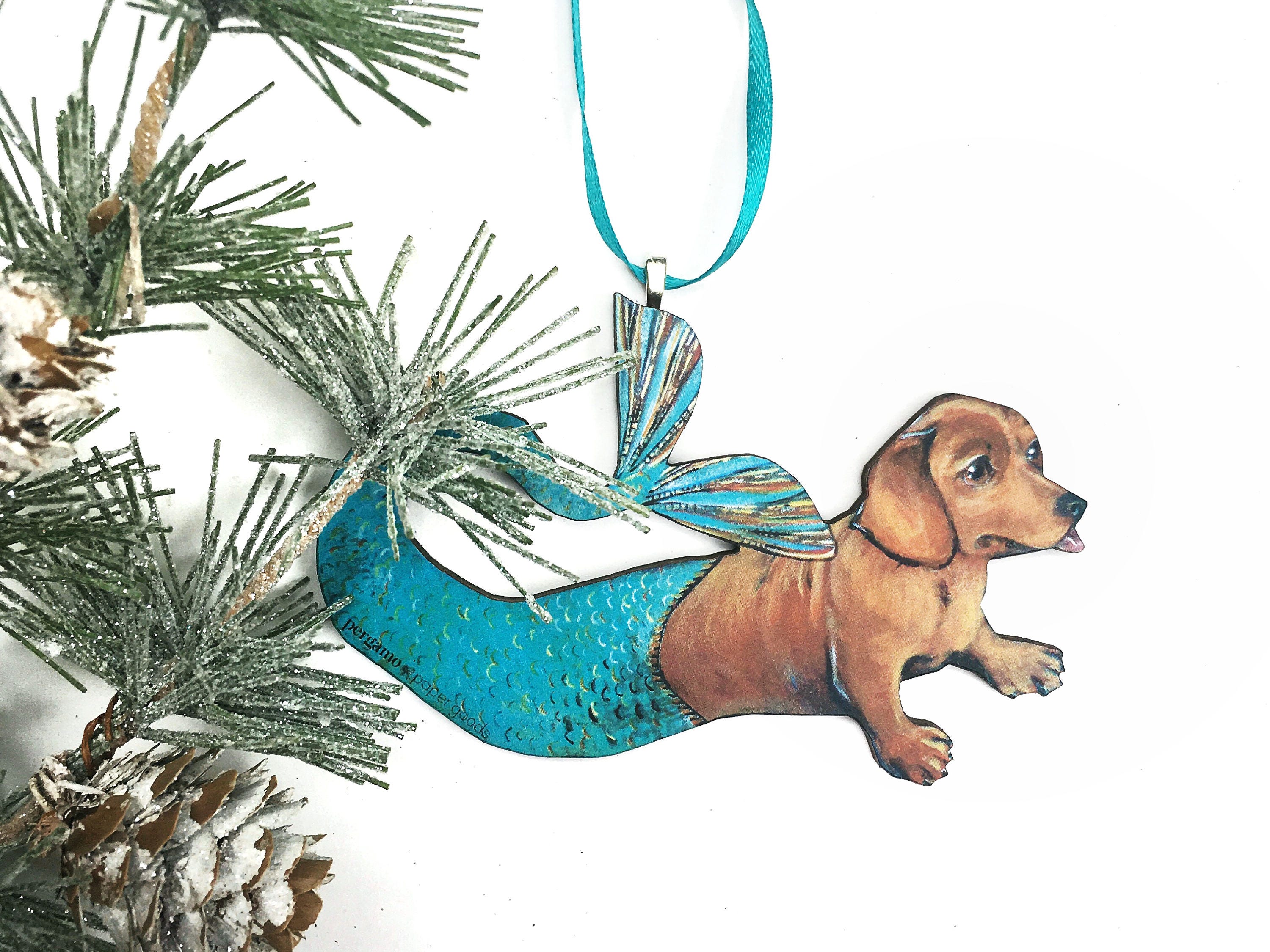 Dachshund Laser Ornament, Mermaid Dachshund Ornament, Dog Christmas Ornament, Gifts for Dog Lovers, Dachshund Mom, Dog Stocking Stuffer - Thumbnail 6