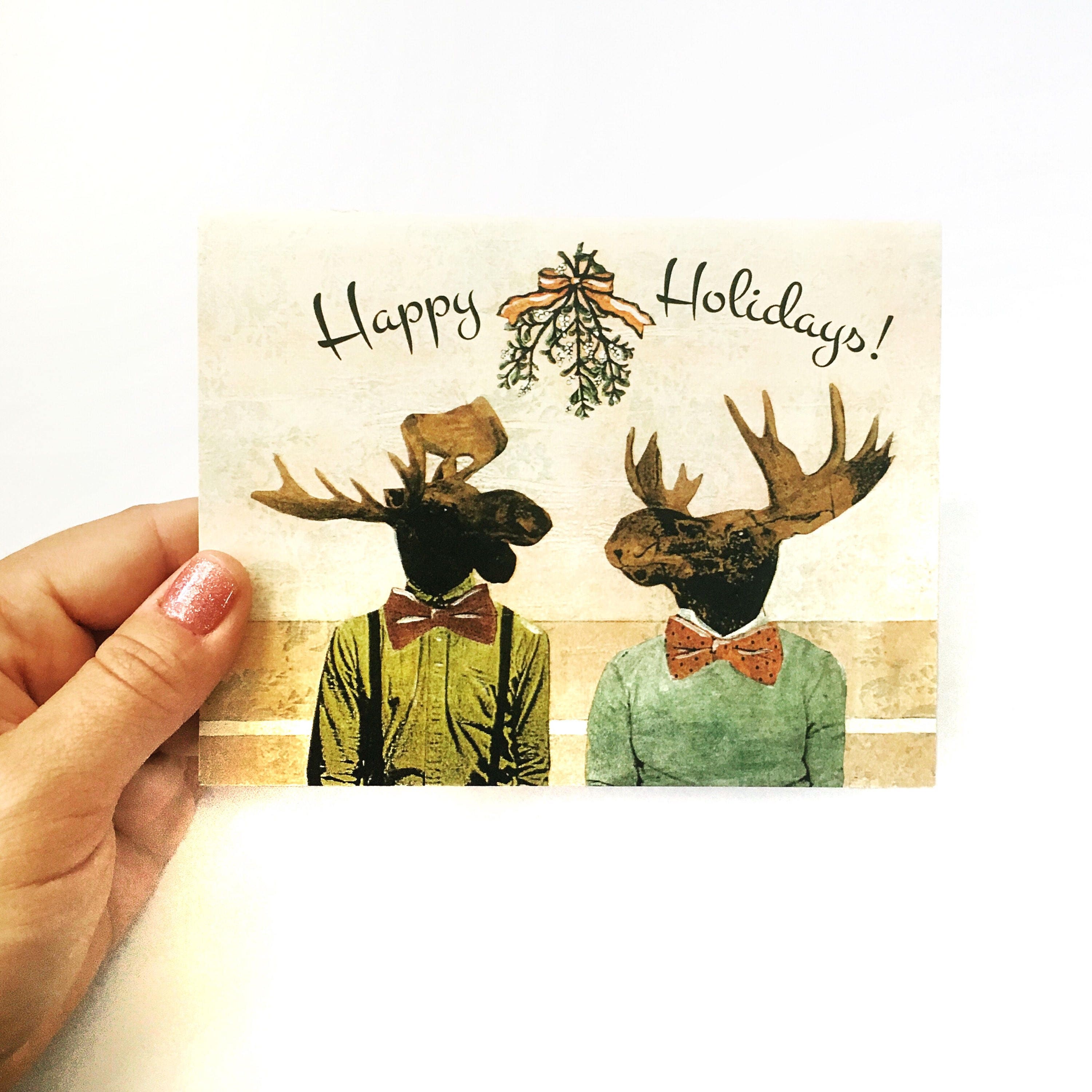 Gay Holiday Card or Card Set, Love Moose Christmas Card, Gay Christmas Card, LGBTQ Cards, Holiday Party Card, LGBTQ Christmas Cards - Thumbnail 3