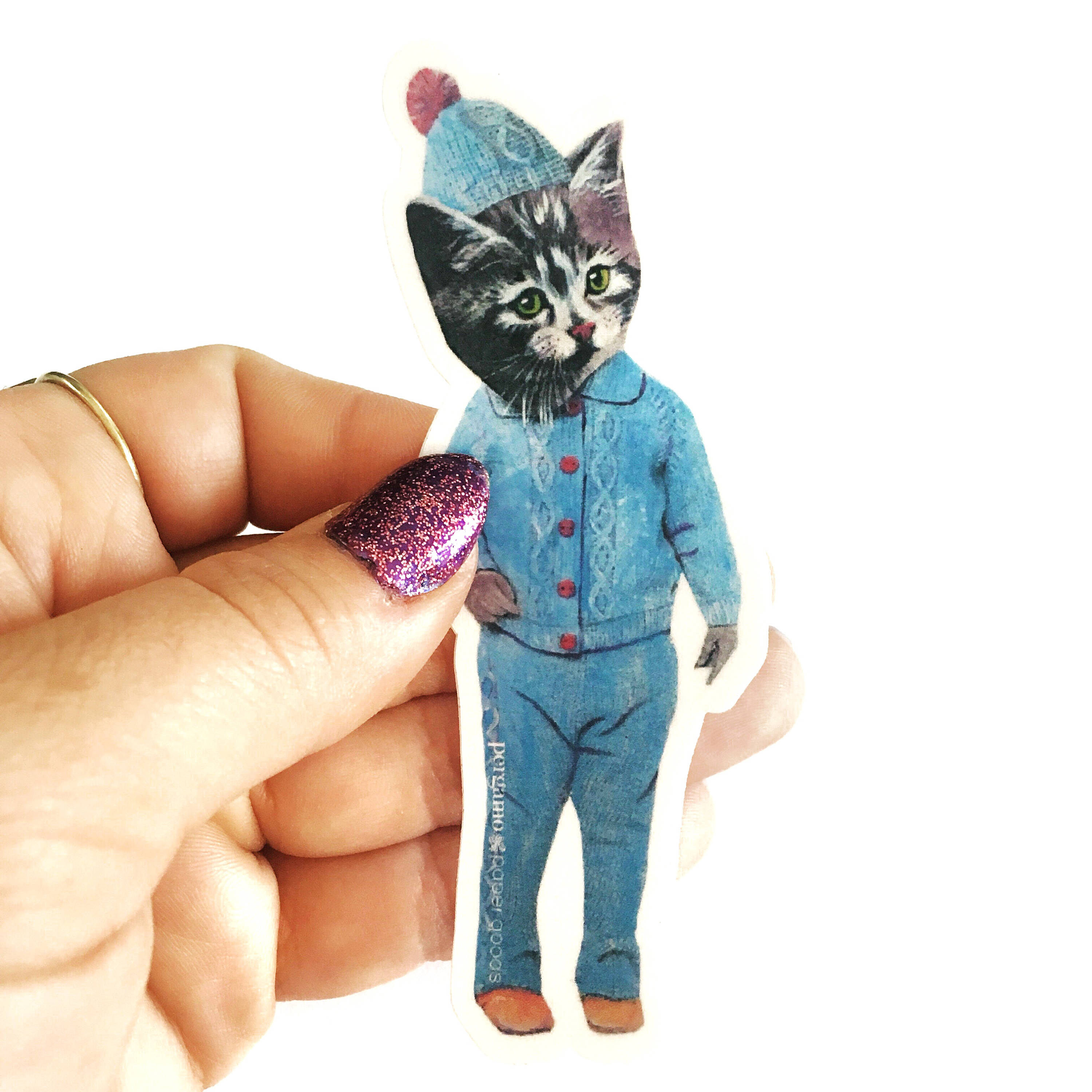 Cat Laptop Sticker Pack, Cat Stickers Vinyl, Vintage Kitten Decal, Crazy Cat Lady, Retro Funny Cat Mom, Blue Knit Sweater, Collage Wholesale