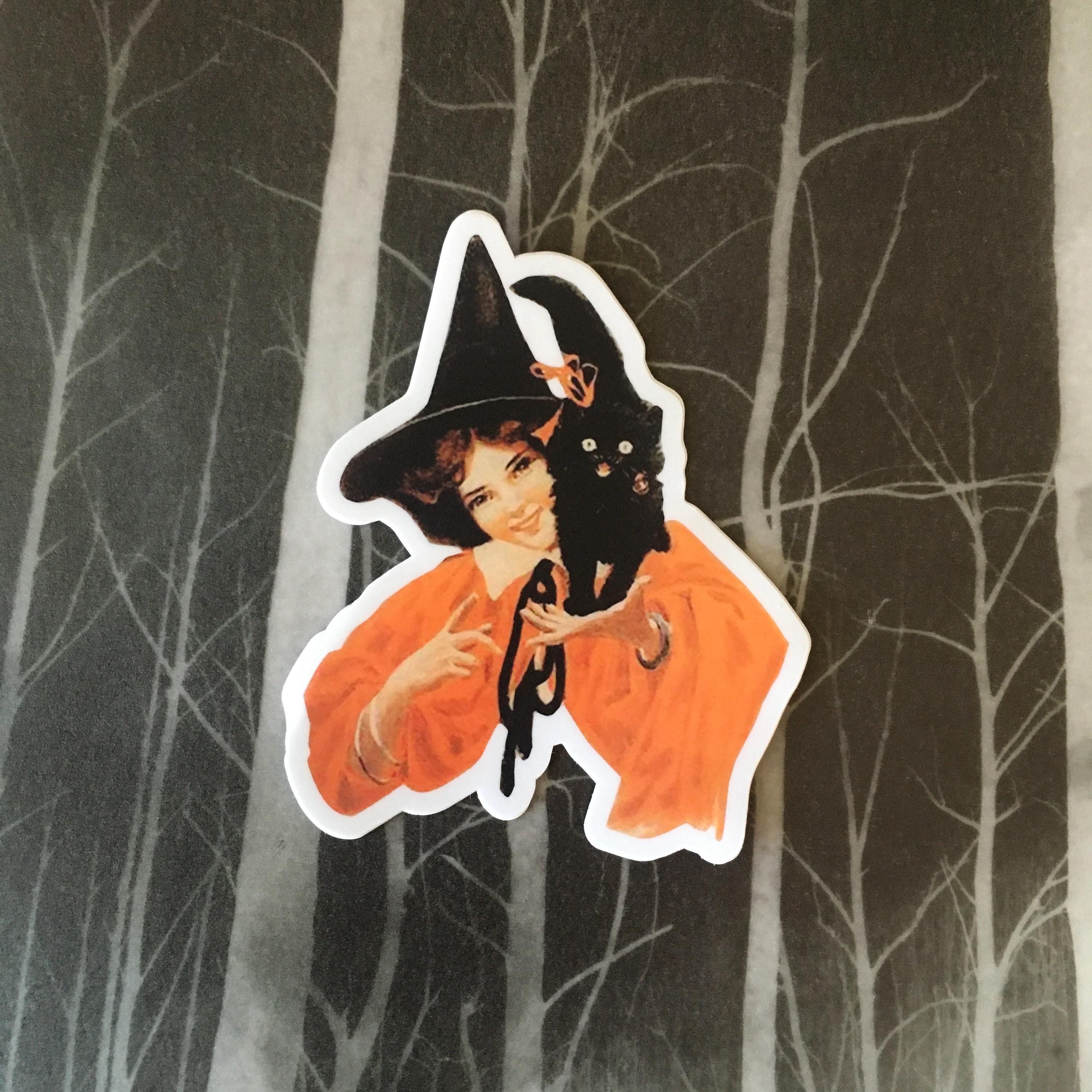 Witch Black Cat Vinyl Sticker, Vintage Halloween Vinyl Stickers, Creepy Scary Cool, Laptop Decals Decal Antique Retro Mix and Match Pack - Thumbnail 3
