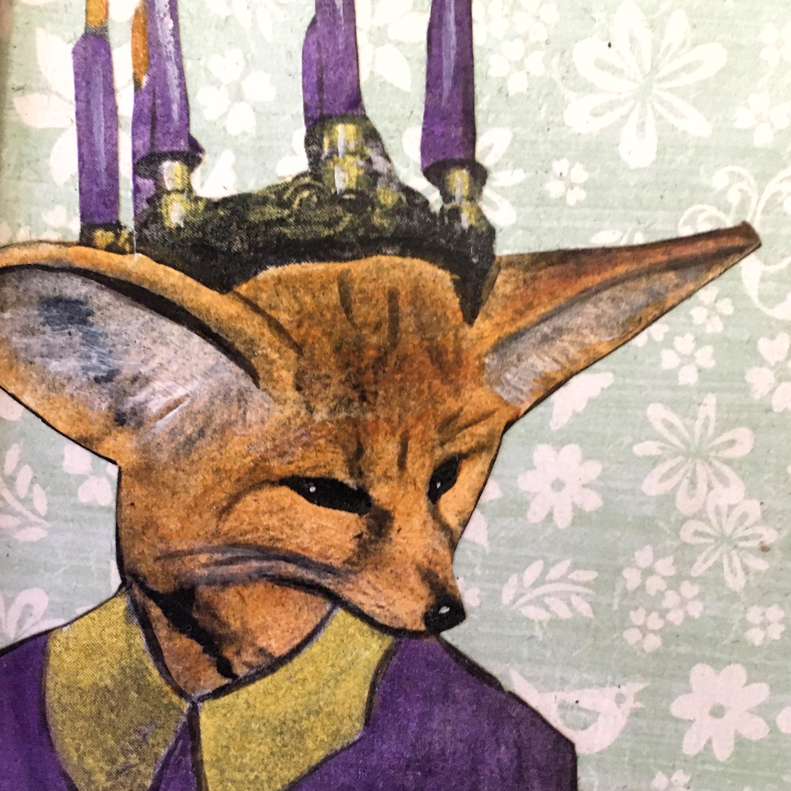 Mini Fox Painting, Vintage Inspired Mixed Media Art, Collage Wall Painting, Original Acrylic Artwork, Retro Weird Animal Lover Gift - Thumbnail 3
