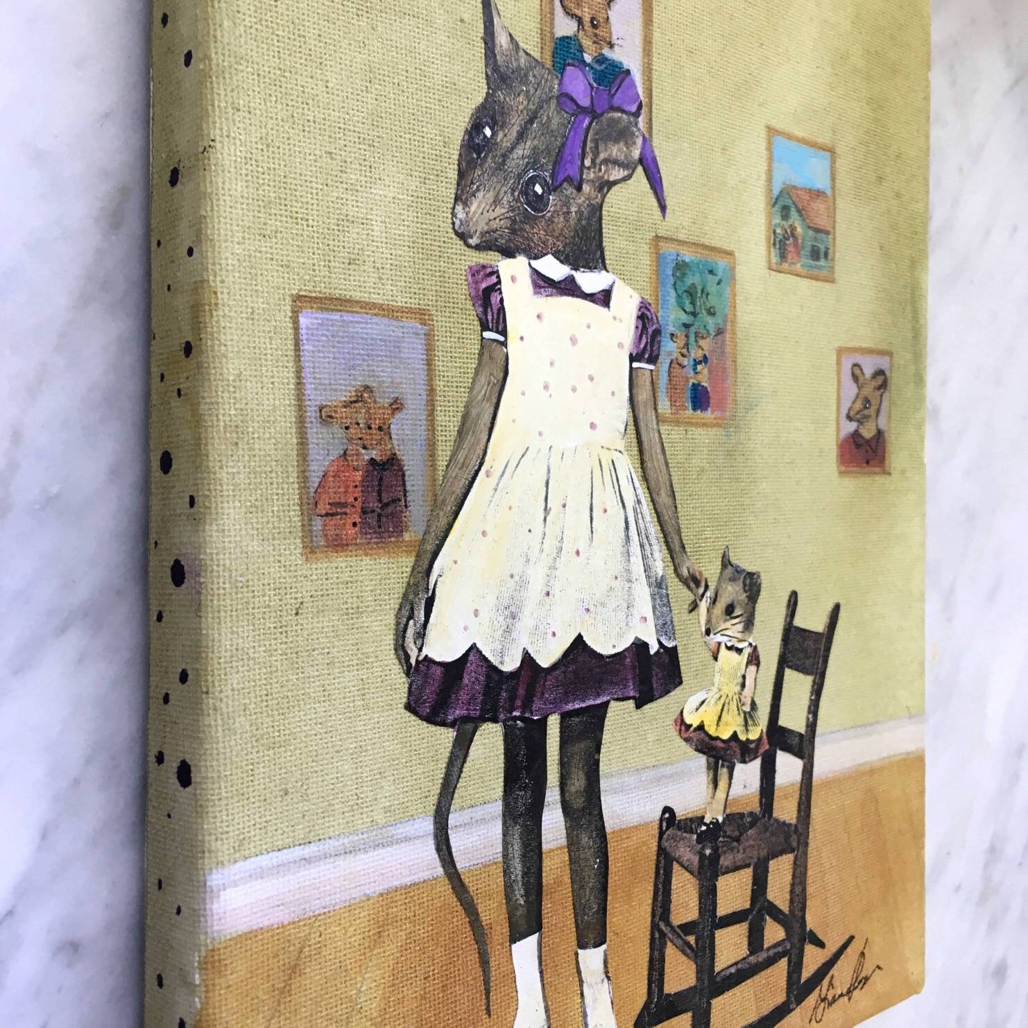 Weird Original Art, Rodent with Doll Mixed Media Painting, Strange and Unusual Collage, Kitschy Cute Vintage Inspired Decor, Kitsch Retro - Thumbnail 6