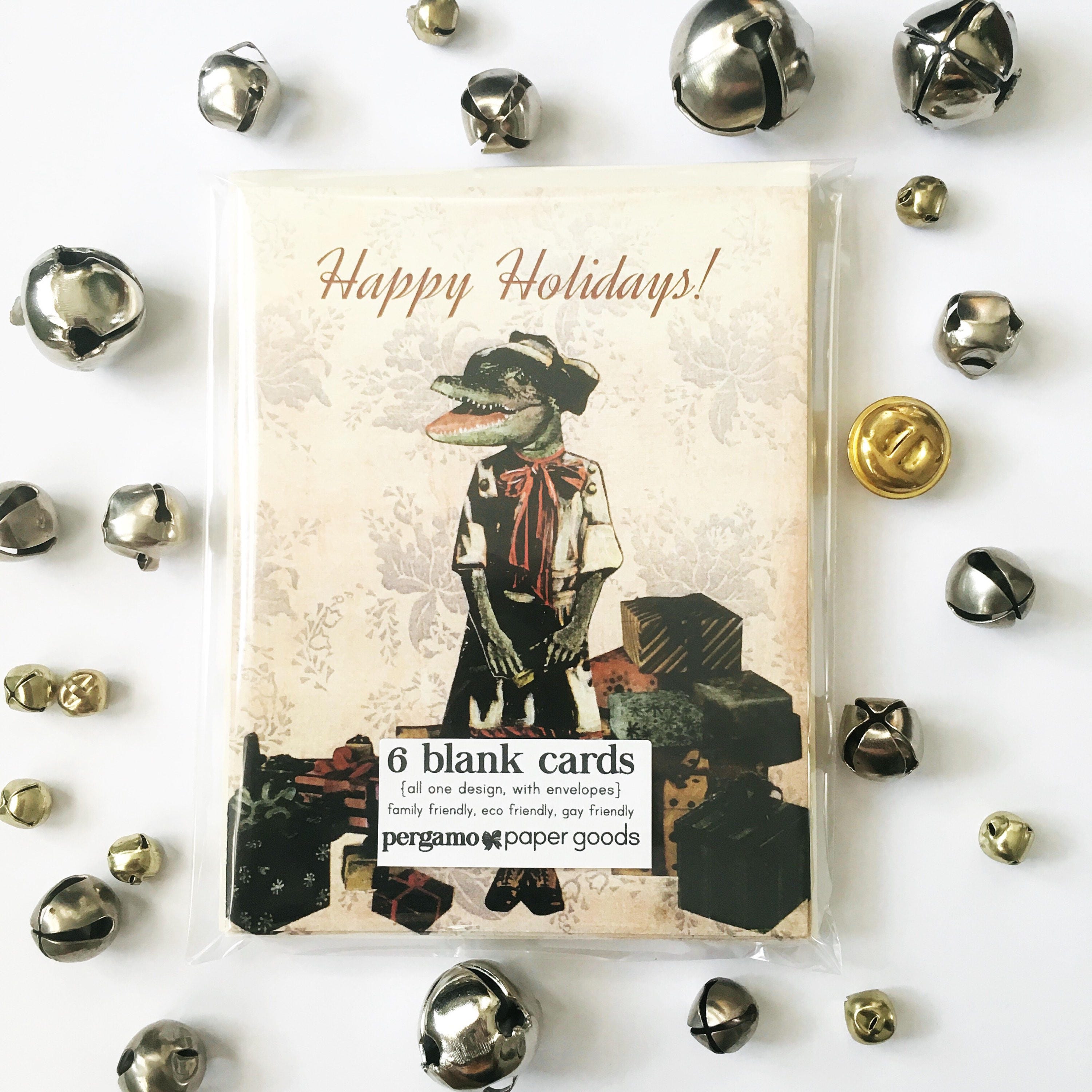 Alligator Holiday Card or Holiday Card Set, Vintage Christmas Holiday Party, Florida Christmas Card, Weird Holiday Stationery Set, Crocodile - Thumbnail 4