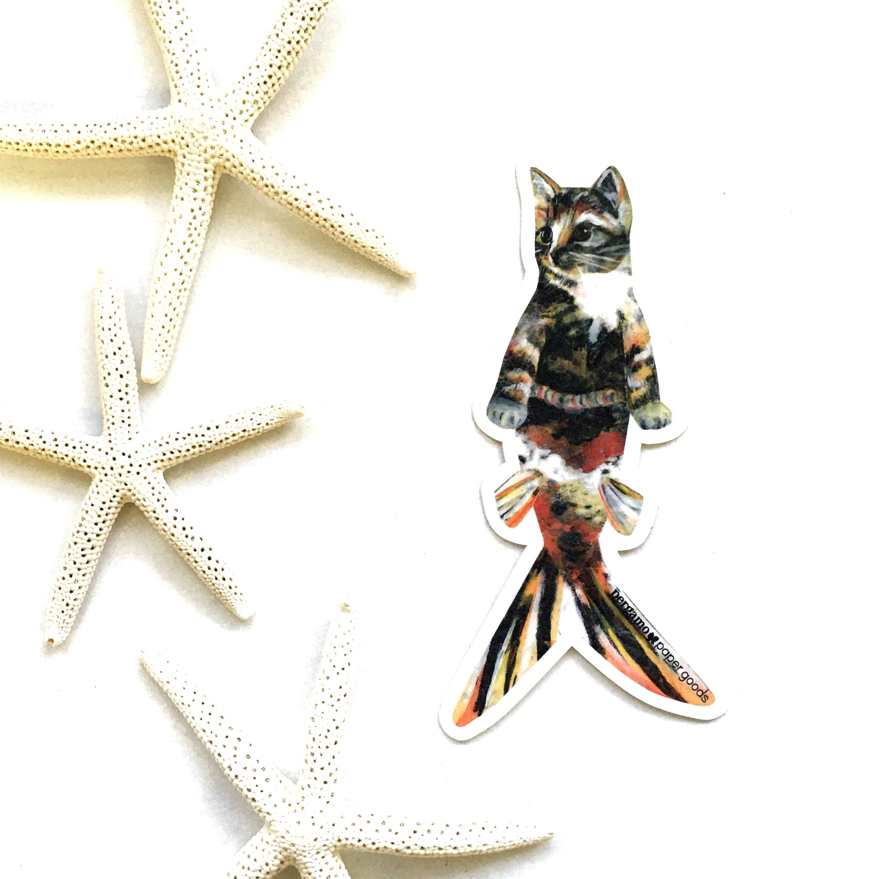 Orange Cat Sticker, Vintage Cat Mermaid Stickers Vinyl, Fantasy Kitty Decal, Laptop Decals, Crazy Cat Lady Gifts, Calico Cat Gift, Kitten - Thumbnail 7