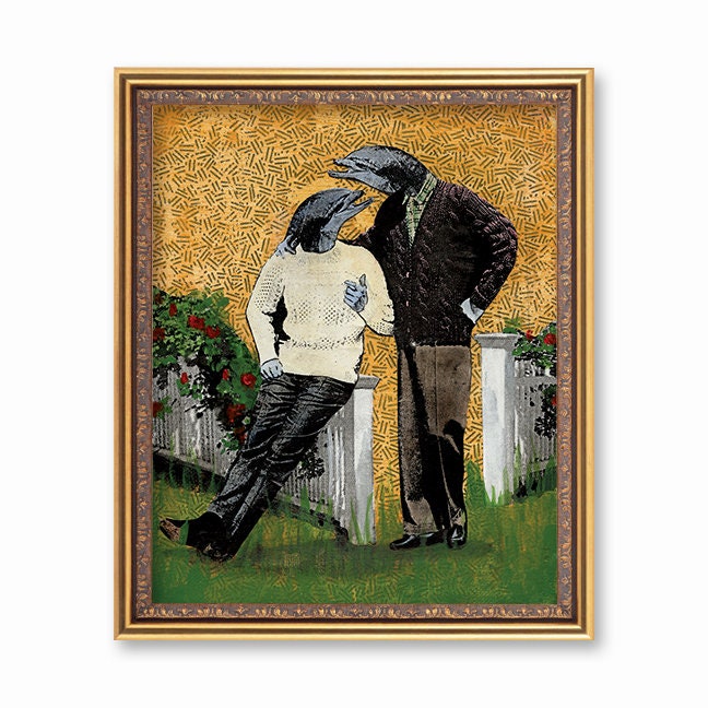 Gay Art Print 8"x10," Dolphin Art Weird Surreal, Gay Pride, Beach House, Nautical Gifts, Gay Anniversary Marriage Wedding Kitsch Wall Decor - Thumbnail 2