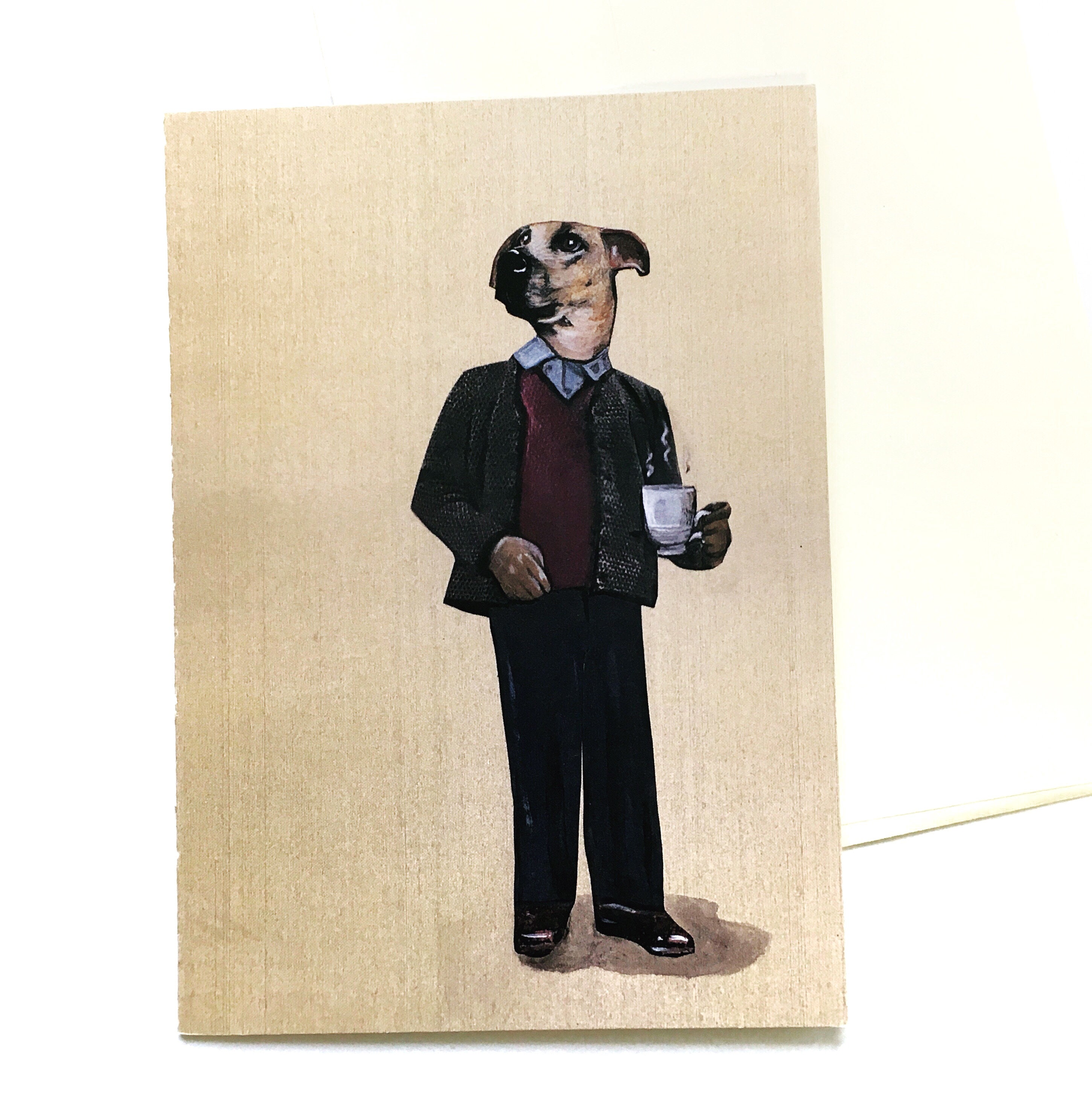 Coffee Dog Card, Retro Dog Dad Card, Coffee Lover Card, Dog Fathers Day Card, Dog Lover, Coffee Wall Art, Dressed Up Animal Art Weird Animal - Thumbnail 2