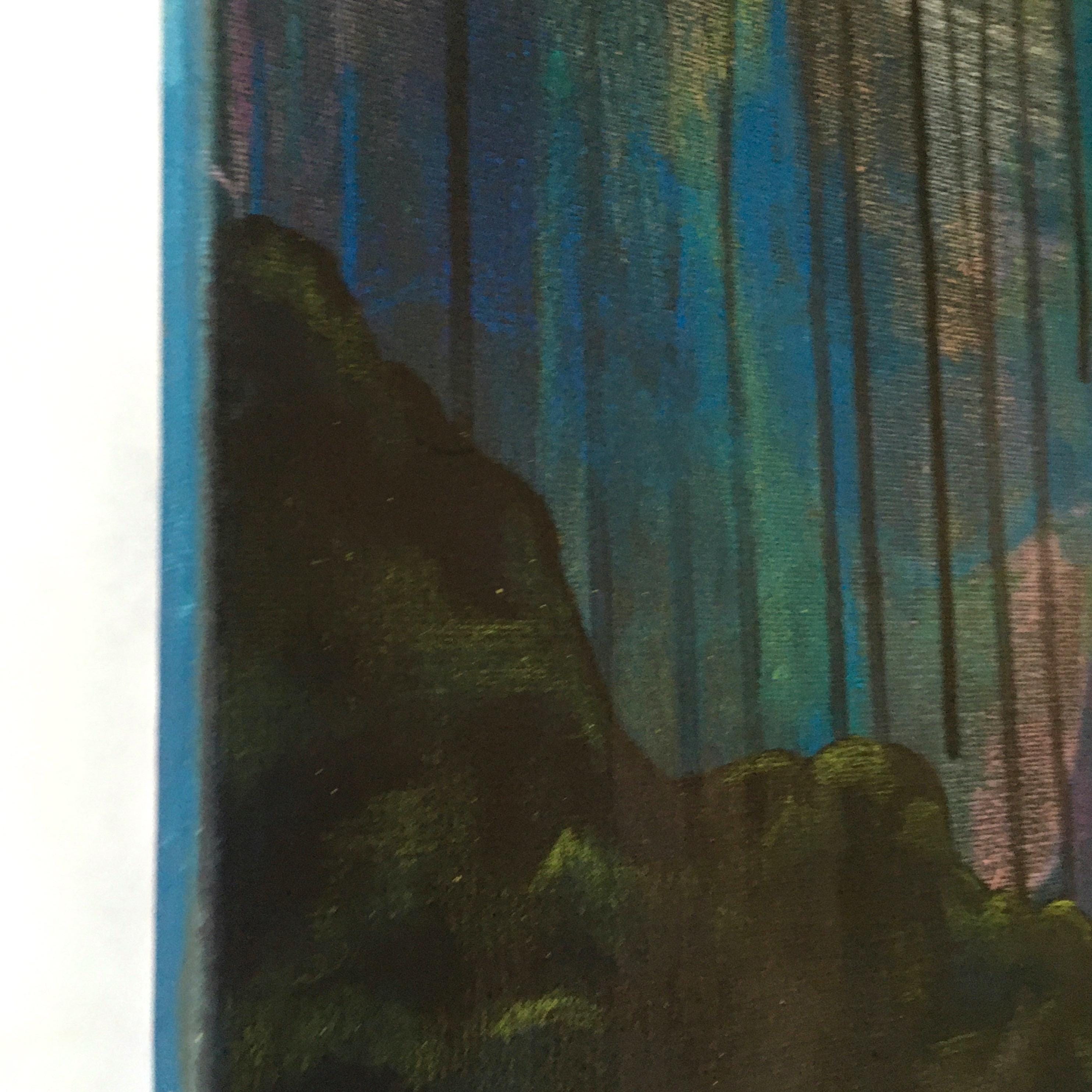 Black Abstract Painting, Mountain Landscape Cave Inspired Colorful Mixed Media Art, Collage Wall Painting, Original Acrylic Wall Art - Thumbnail 3