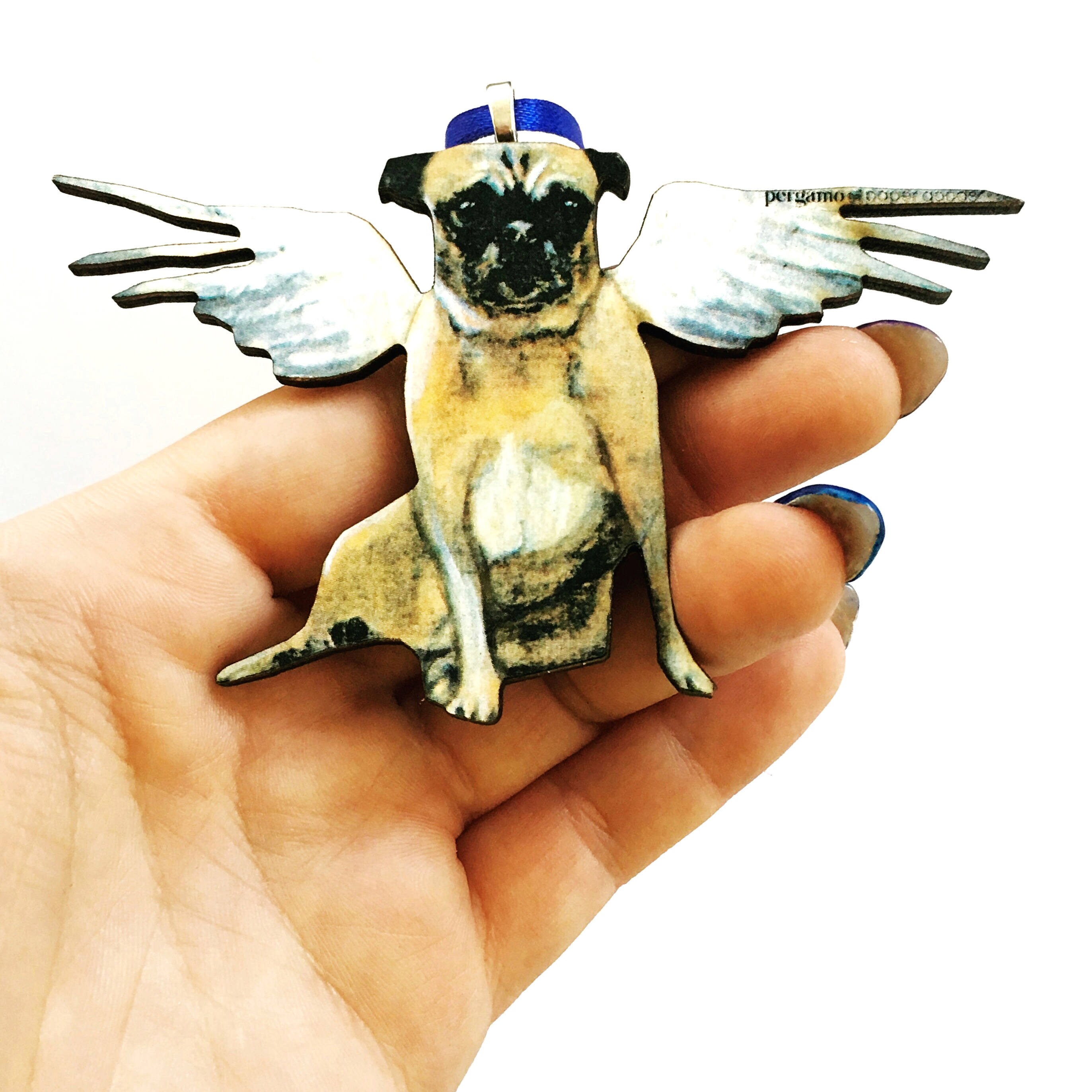 Pug Holiday Ornament, Angel Pug Ornaments, Angel Dog Christmas Ornament, Pug Lover Gift, Pug Mom Gift Stocking Stuffer, Pugs Memorial Gifts