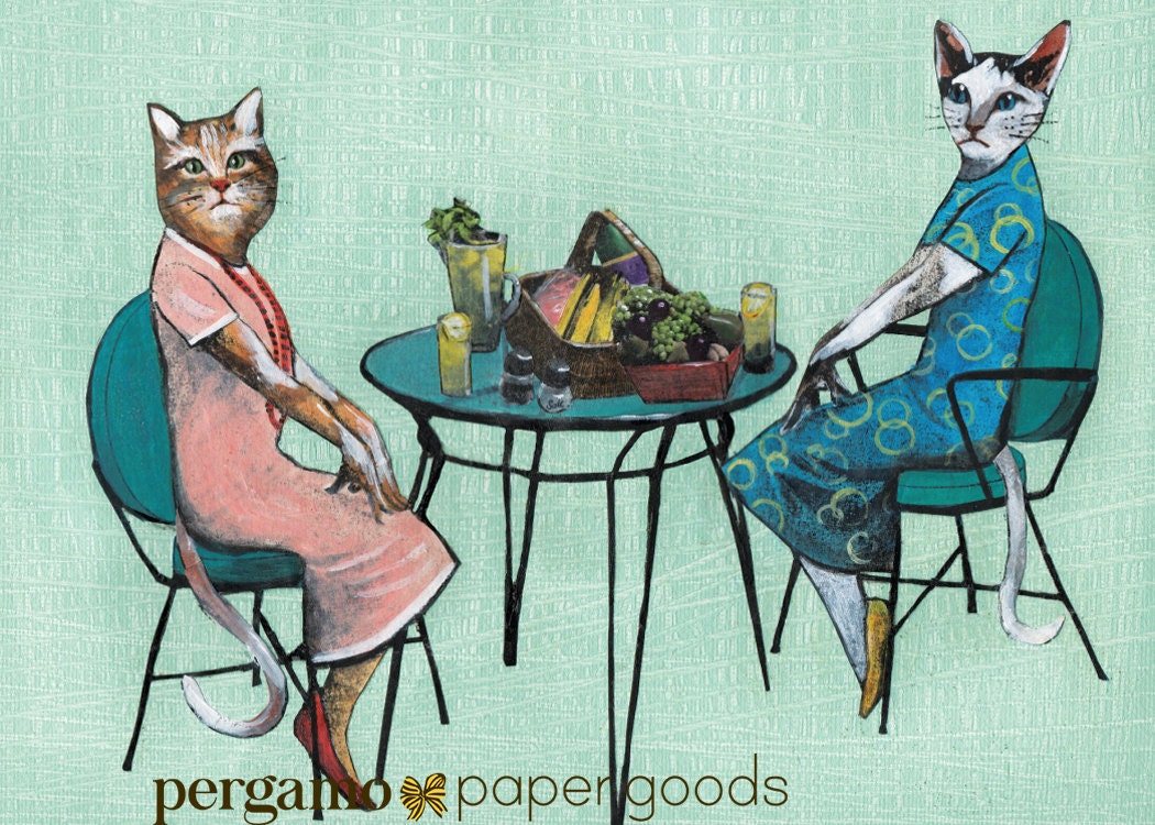 Fancy Cat Card, Retro Cats Greeting Cards, Weird Art Friendship Stationery, Lesbian Cats, Vintage Dressed Up Animals Dapper LGBTQ LGBT Queer