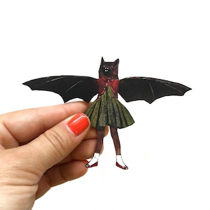 Bat Magnet, Retro Magnets Fridge, Animal Refrigerator Illustrated Weird Gifts, Vintage Illustration Collage, Stocking Stuffer