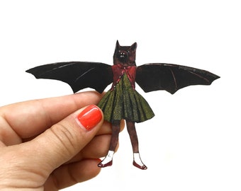 Bat Magnet, Retro Magnets Fridge, Animal Refrigerator Illustrated Weird Gifts, Vintage Illustration Collage, Stocking Stuffer