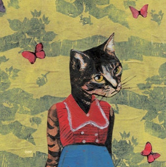 Butterfly Cat Art Print, 8x10 Weird Cat Bathroom Art, Vintage Animal Art, Primary Colors, Crazy Cat Lady, Cat Mom Gift, Wholesale Art - Thumbnail 4
