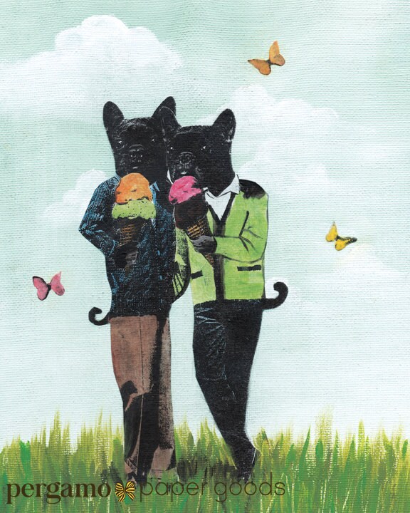 Gay Art, French Bulldog Art, Gay Anniversary Gift, Gay Pride, French Bulldog Decor, French Bulldog Print, Ice Cream Decor, 1st Anniversary