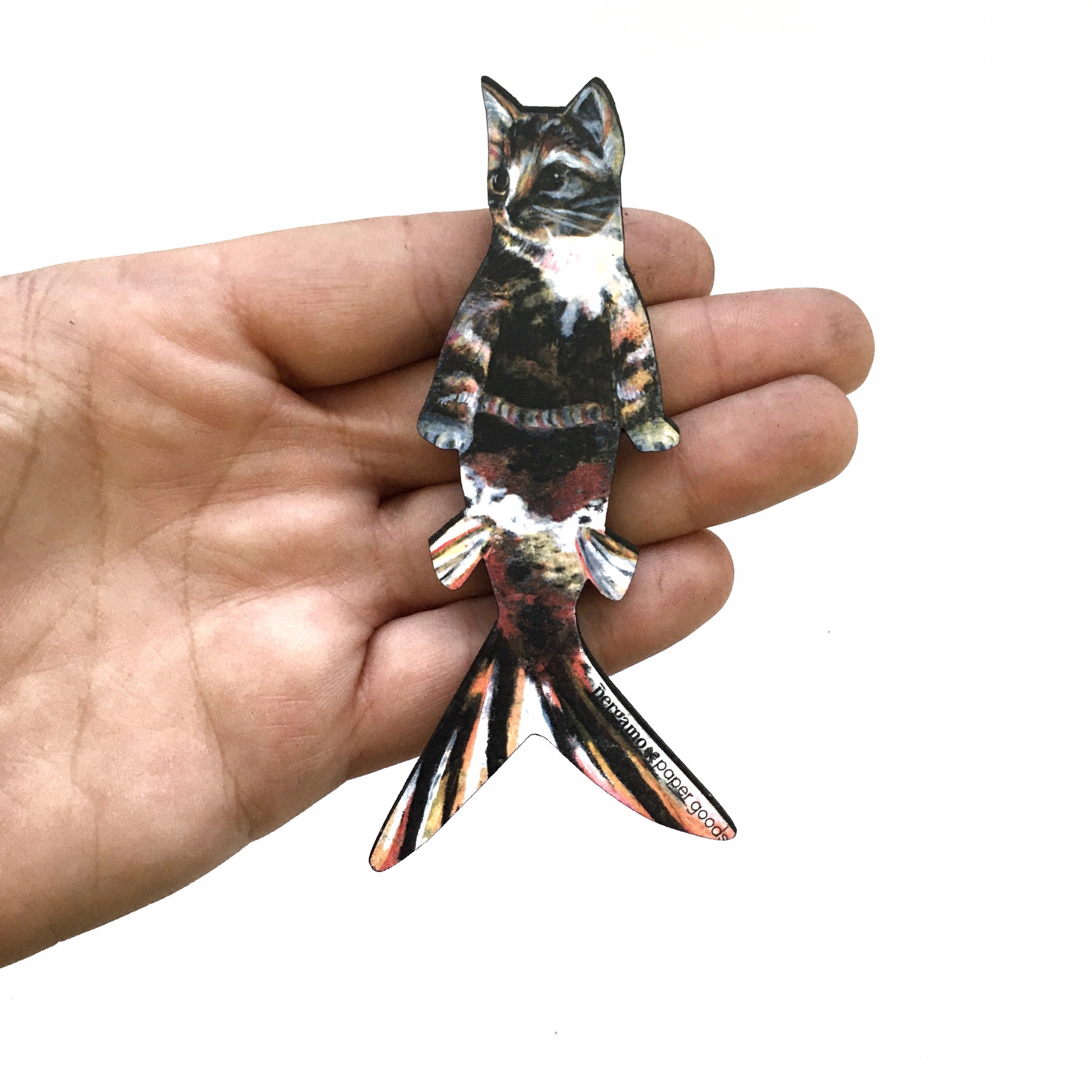 Mermaid Cat Magnet, Kitsch Tabby Orange Cat Mermaid, Weird Animal Magnets Fridge, Teacher Housewarming Gift, Back to school, Retro Surreal