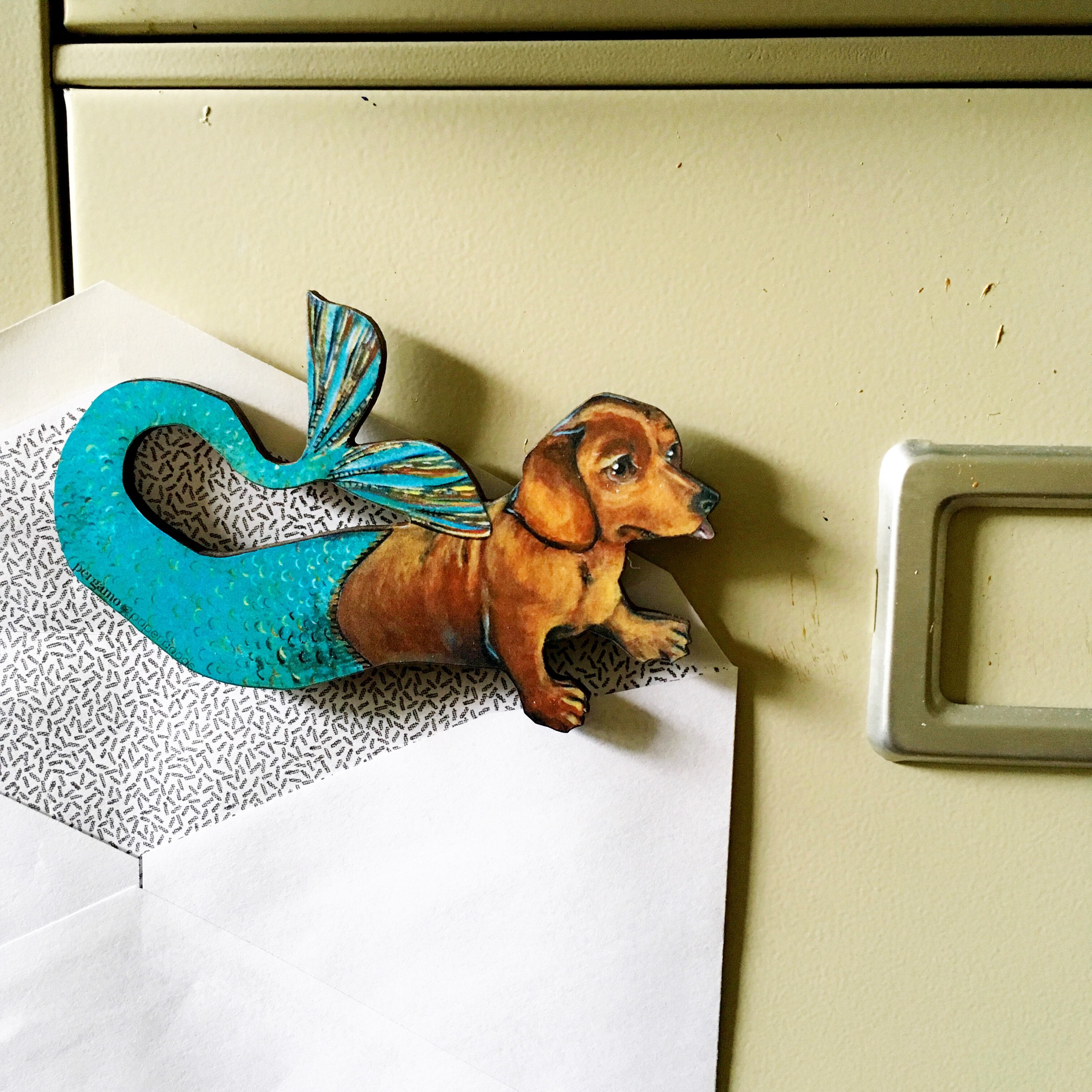 Mermaid Dachshund Magnet, Dog Magnets Fridge, Back to School Gift, Dog Lover Decor, Wooden Illustrated Dachshund, Dog Memorial Gift - Thumbnail 5