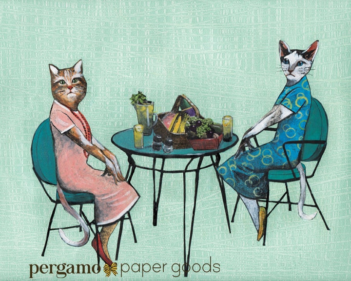 Cat Art Print, Weird Animal Lover, Vintage Cat Lady Decor, Best Lesbian Wedding Gifts, Bisexual Girlfriend Gift, LGBT LGBTQ Pride Maximalist