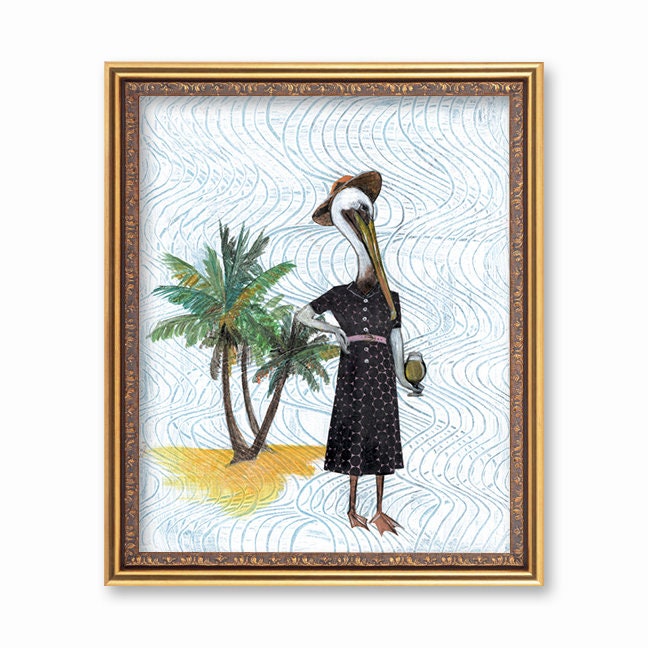 Retro Pelican Art Print, 8x10 Beach Wall Art, St Pete Florida Gift, Vintage Beach House Decor, Miami Tampa Venice Gainesville Tallahassee FL - Thumbnail 2