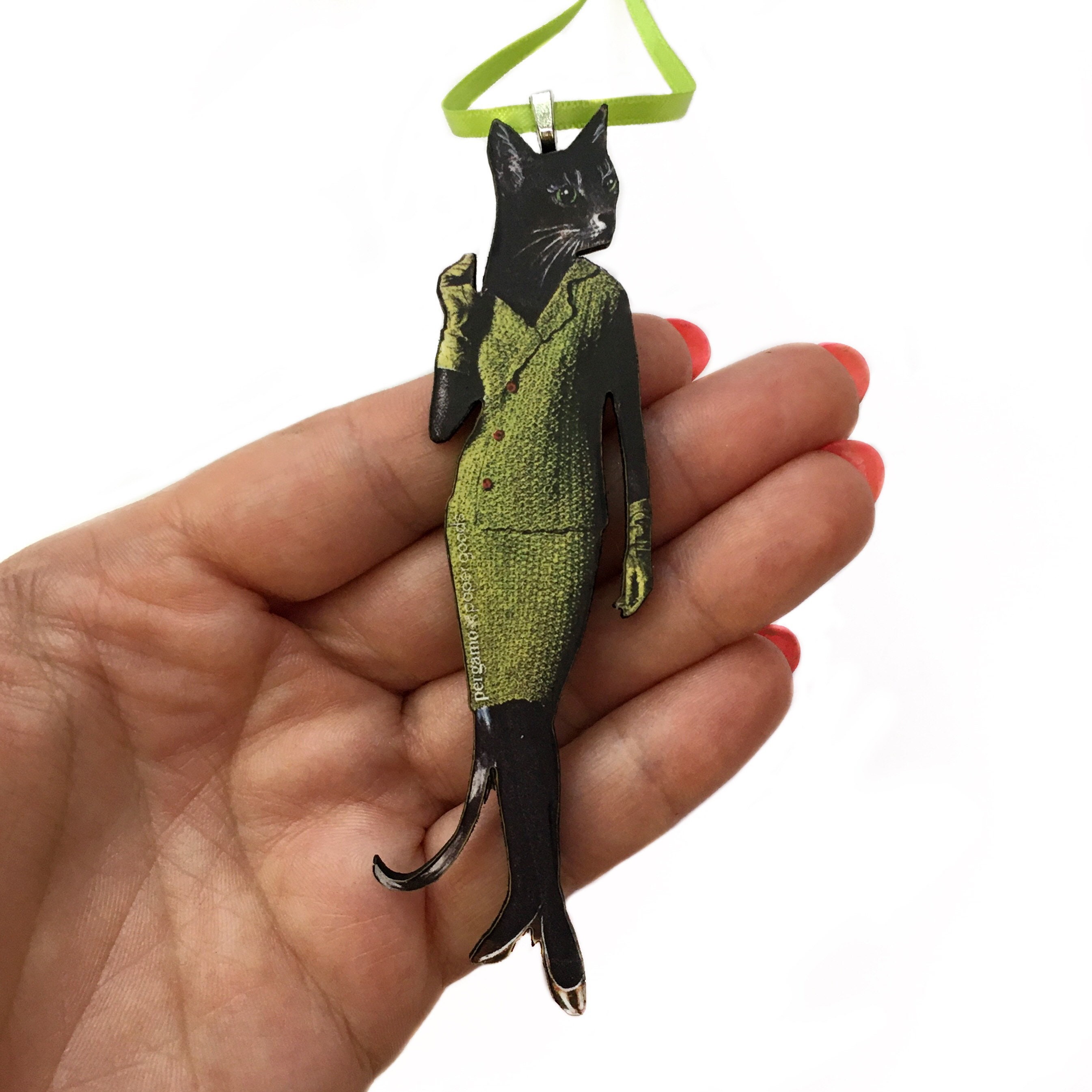 Dressed Up Cat Ornament, Vintage Holiday Laser Ornaments, Gray Black Cat Gift, Retro Stocking Stuffer, Anima Weird Christmas Decoration - Thumbnail 2