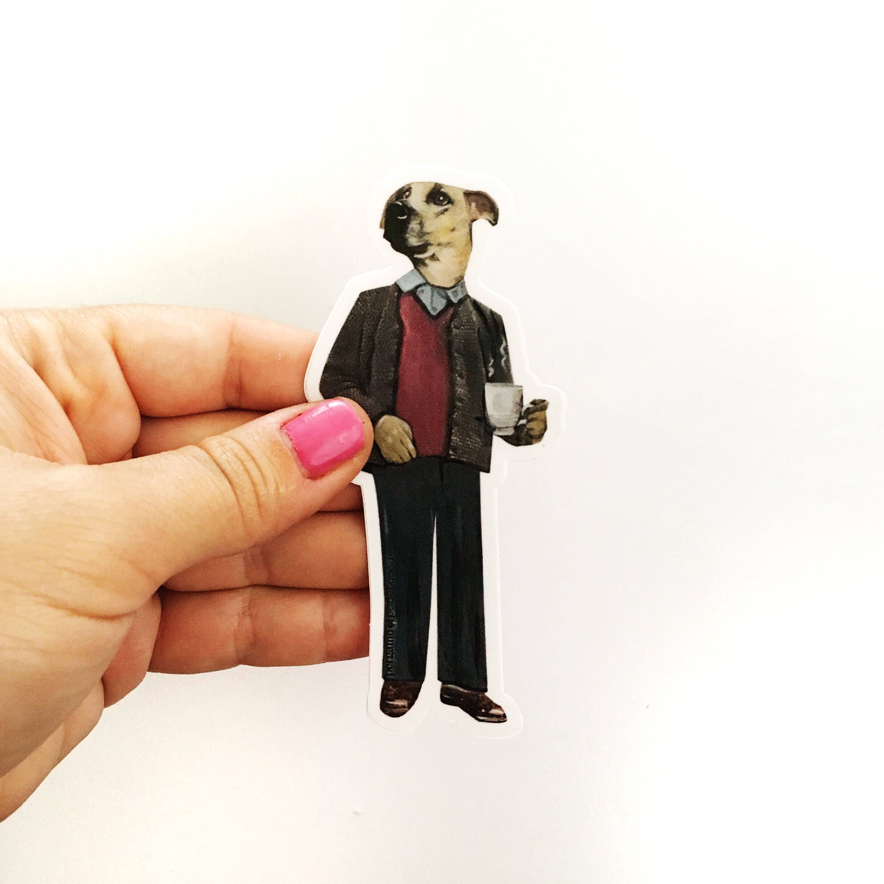 Dog Laptop Sticker, Coffee Dog Vinyl Stickers, Weird Skateboard Decals, Dogs Bumper Sticker Pack, Vintage Dressed Up Animals for Guys Men - Thumbnail 2