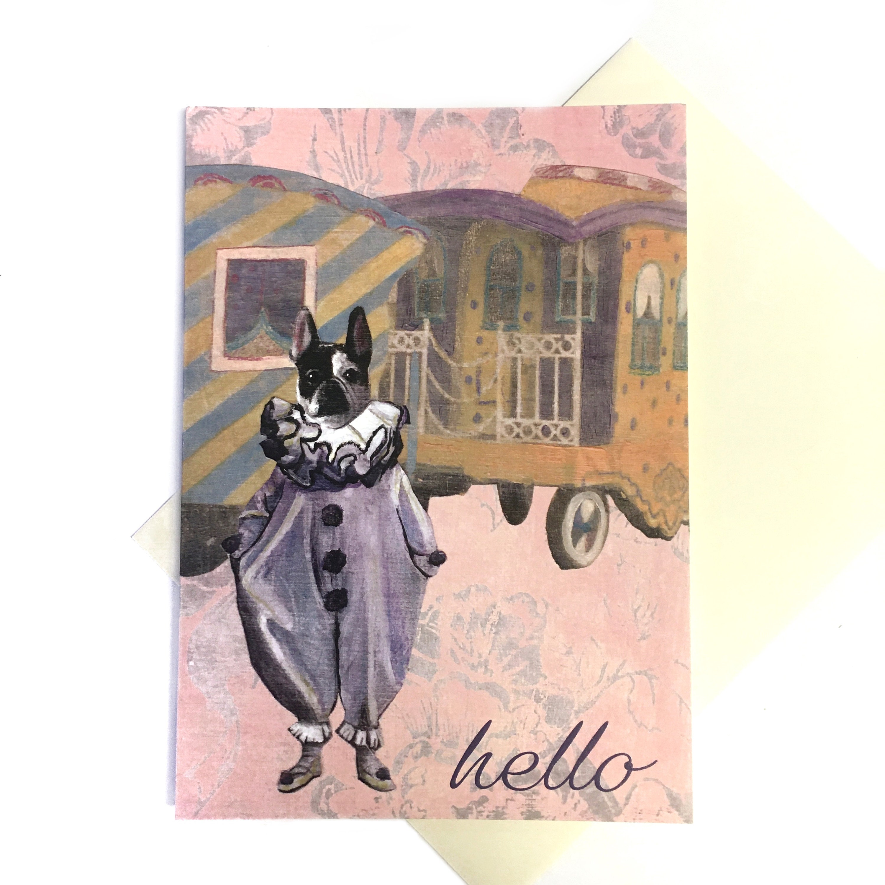 Frenchie Card, French Bulldog Cards, Weird Art Vintage Clown Card, Weird Animal Stationery, Dressed Up Dog Rescue, Surreal Retro Fun Strange - Thumbnail 2