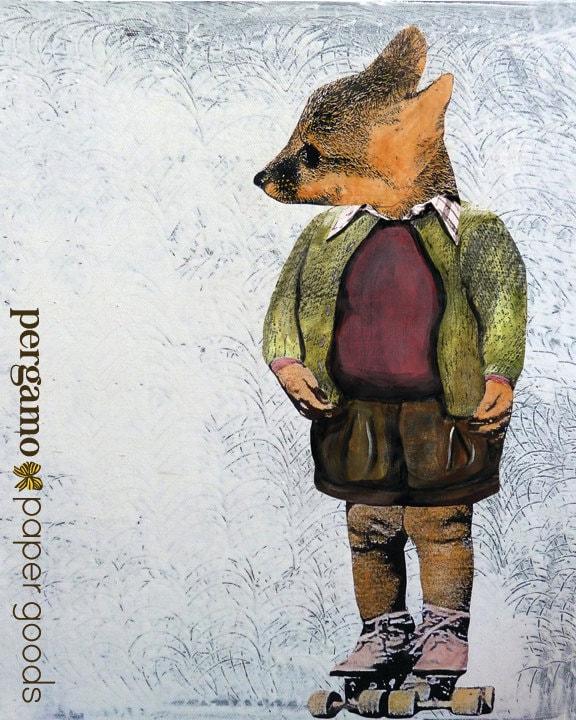 Baby Fox Art Print, Cute Wall Decor, Sweet Little Boy Animal, Children's Room, Weird Art, Roller Skates Retro Vintage Rollerskate Collage - Thumbnail 2