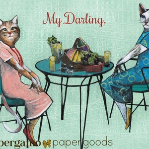 Liebe Katzen Karte, seltsame Katze Freundschaftskarten, lesbische Grußkarte, LGBTQ Lesben Jahrestag, Vintage Romantik Katzen, Gay Pride Bisexual Queer