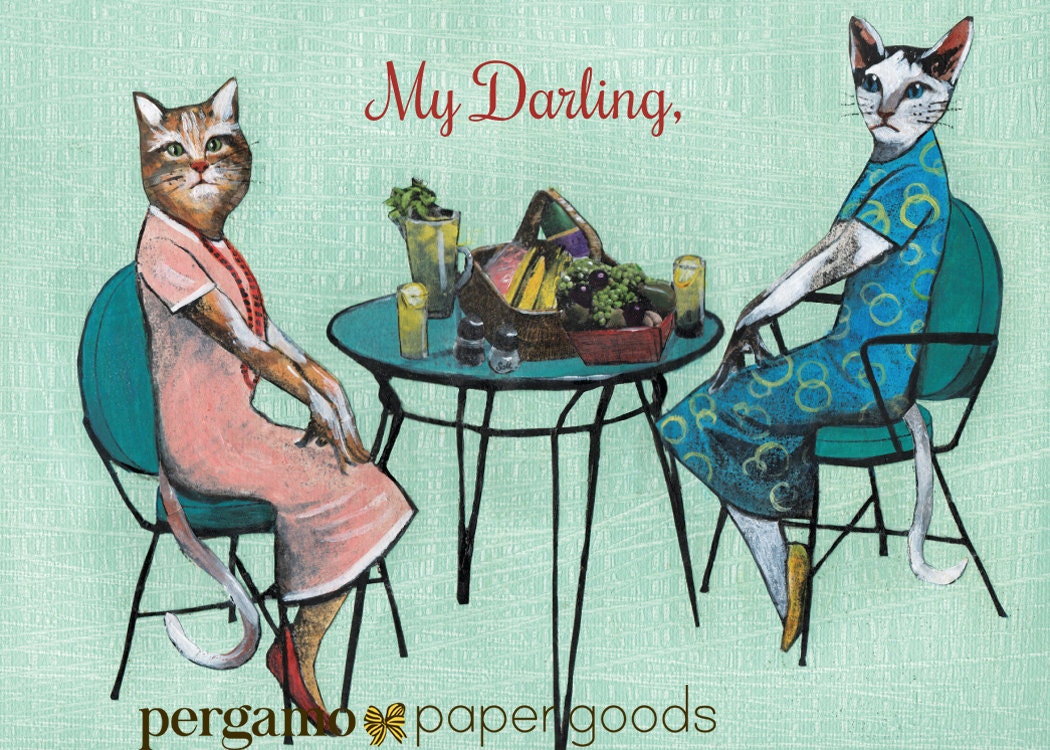 Love Cats Card, Weird Cat Friendship Cards, Lesbian Greeting Card, LGBTQ Lesbian Anniversary, Vintage Romance Cats, Gay Pride Bisexual Queer