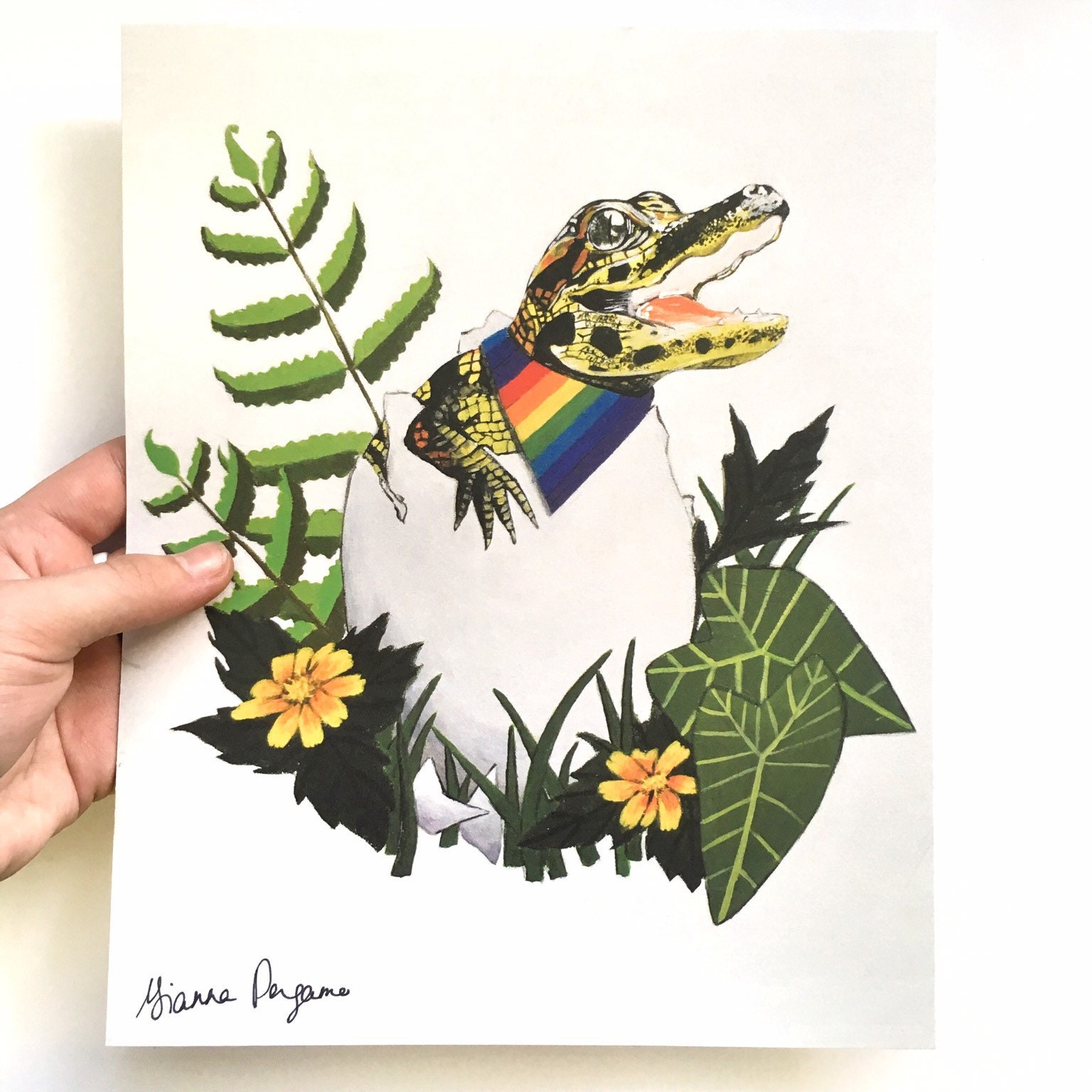 Gay Art, Rainbow 8x10" Alligator Art Print Gator, Gay Pride, Gay Wedding Marriage, Weird Art, Lesbian Pride Anniversary LGBTQ Queer Trans Bi - Thumbnail 2