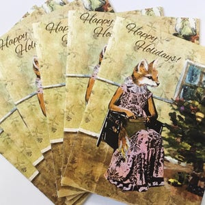 Carte de vacances Fox ou jeu de carte | Joyeuses fêtes de Noël bizarre | Carte de vacances rétro | Ensemble de papeterie unique | Carte fantaisie animaux