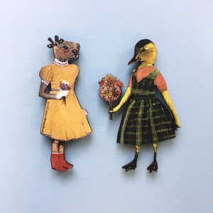 Vintage Kitchen Magnet Set, Illustrated Animal Magnets Fridge, Retro Refrigerator Stocking Stuffer, Cottagecore Gift, Gifts for Teachers